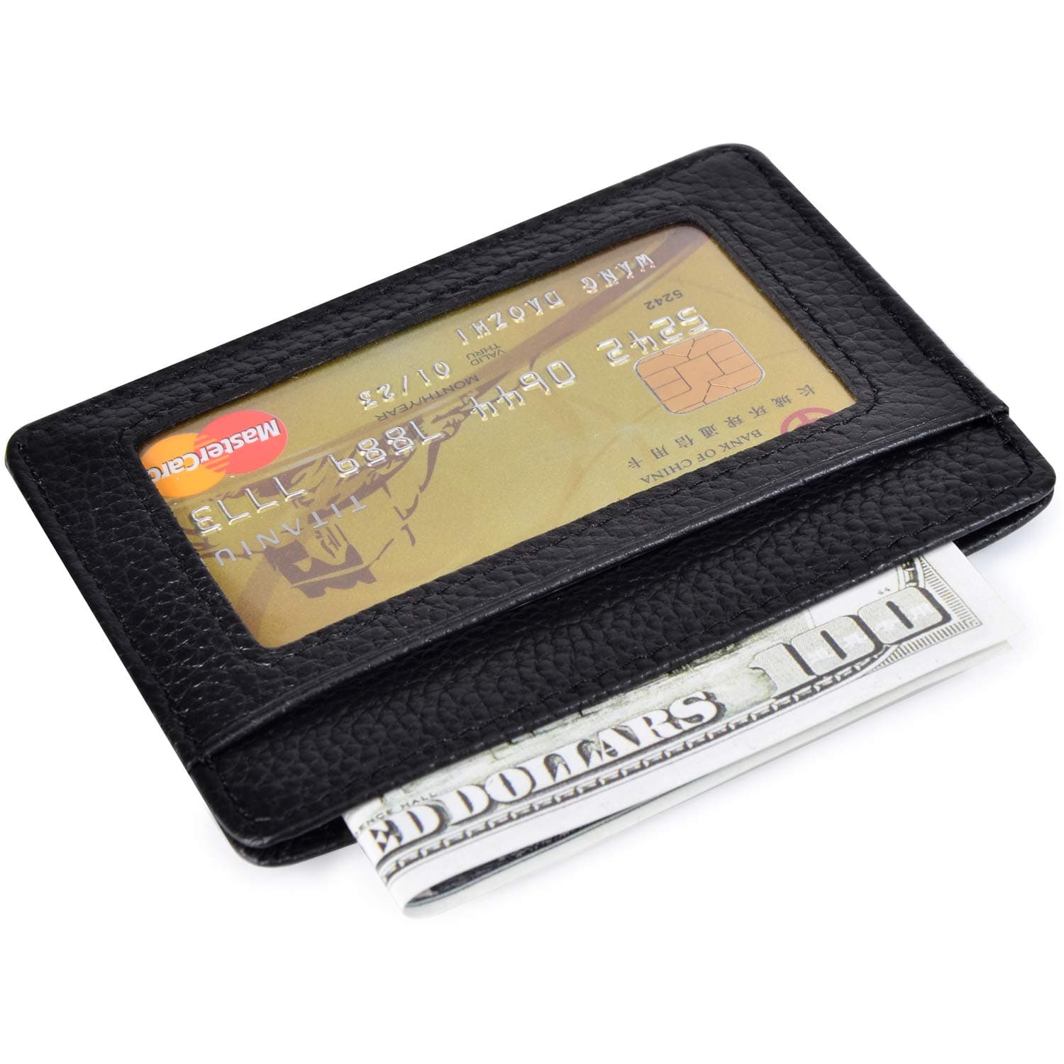 RFID Credit Card Holder Leather Slim Wallet with ID Window (Black with ID window)