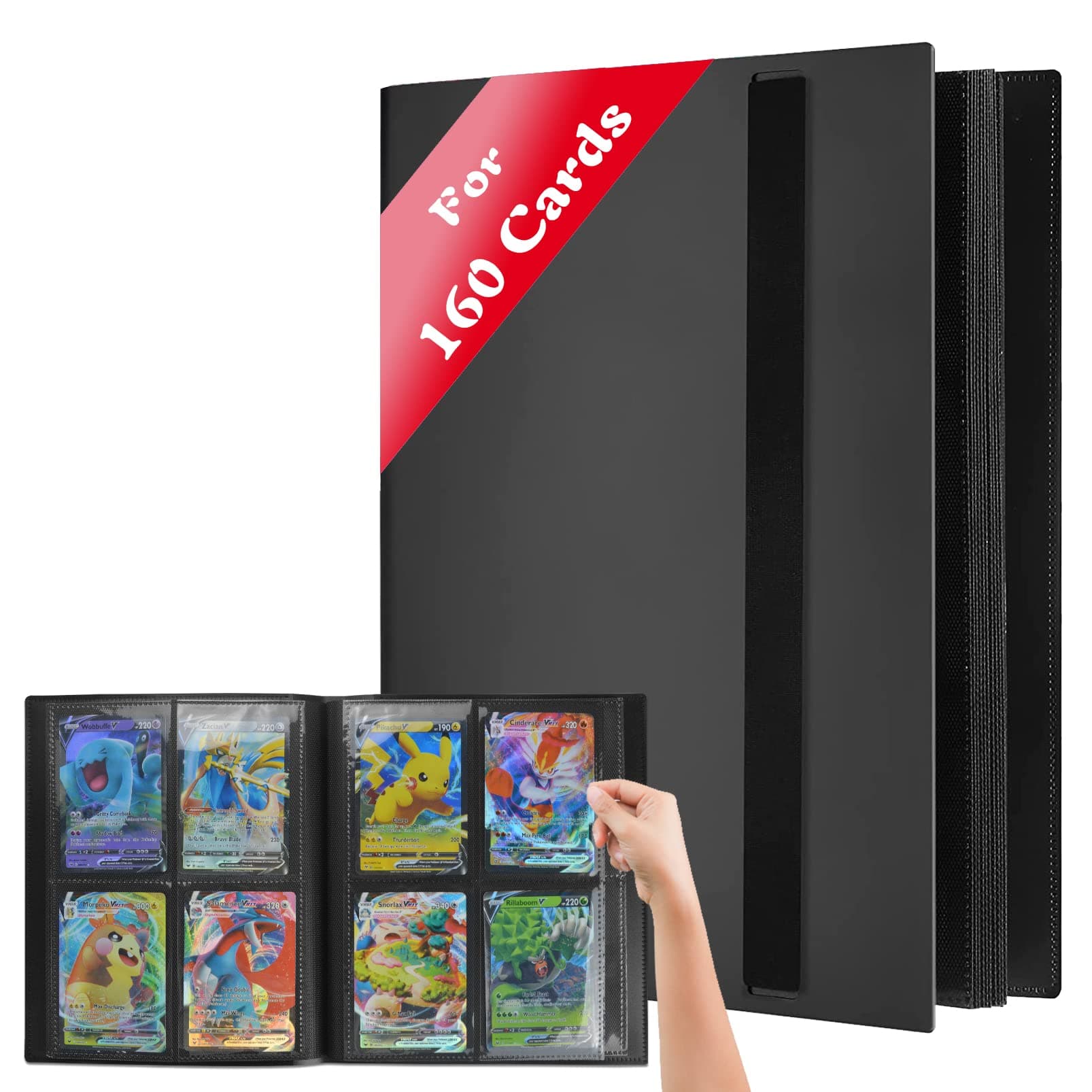 JUSONEY Trading Card Album Folder - 4 Pocket Sports Trading Card Binder for 160 Cards, Sturdy Card Holder Folders Card Collection Folder for MTG, TCG, Football, Basketball Cards - 20 Pages, Black