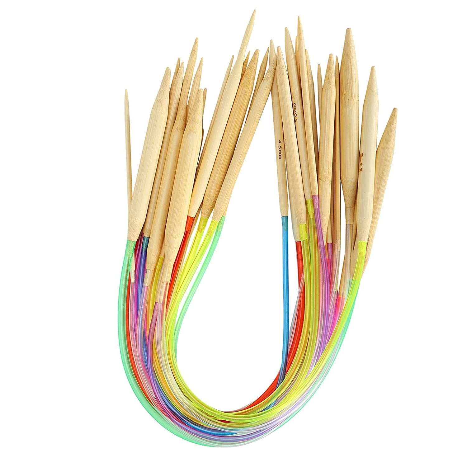 Qzep Bamboo Circular Knitting Crochet Needles with Colorful Plastic Tube for Sweater Needles Knitting Needles Tools Accessories,18 Sizes 2.0mm -10.0mm 80cm (18 pcs in 1 Set)
