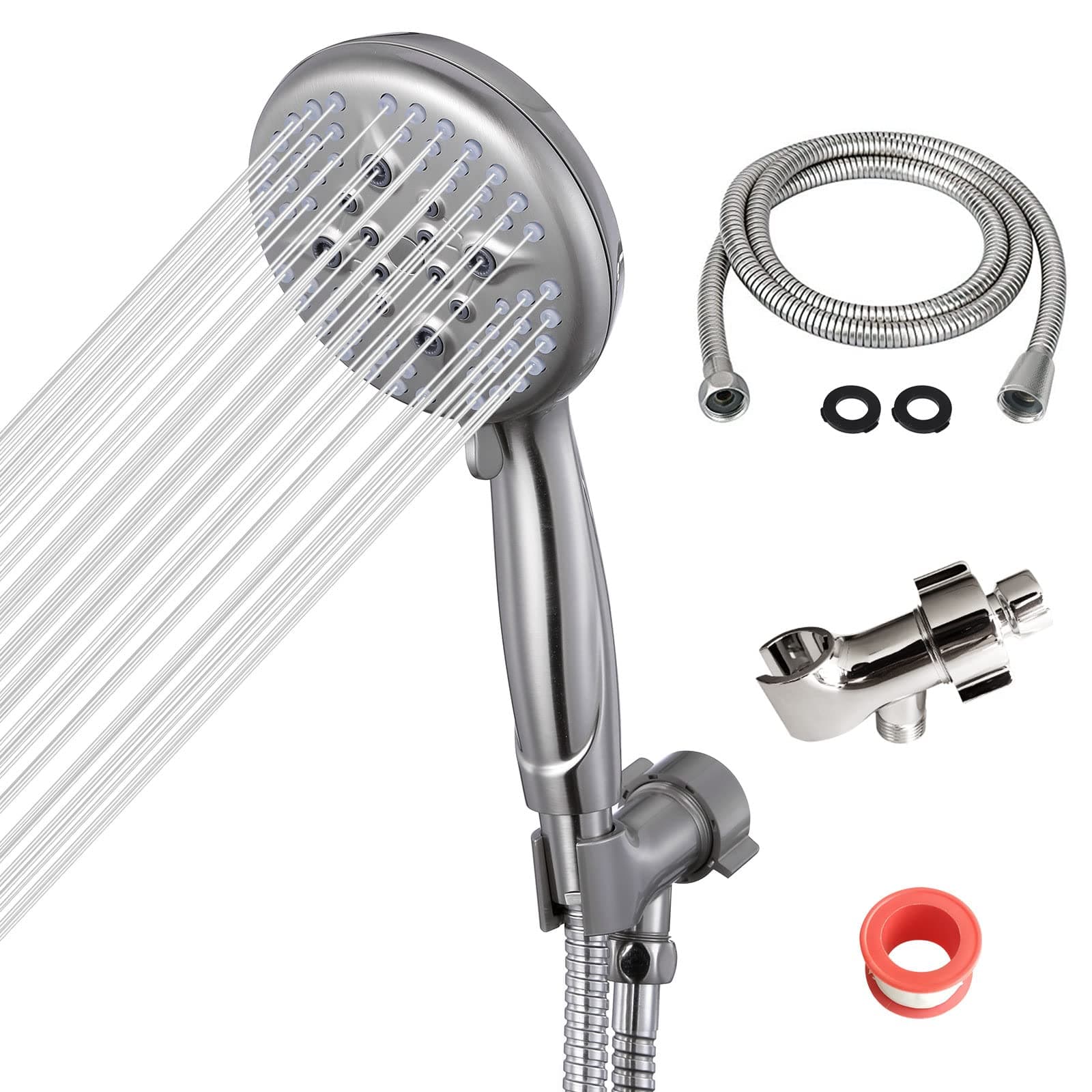 Easywow RV Shower Head with Hose Bracket Water Saving High Pressure Rainfall Shower Holder for RV, Camper, Outdoor, Van, Travel Trailer, Bathroom Brushed Nickel