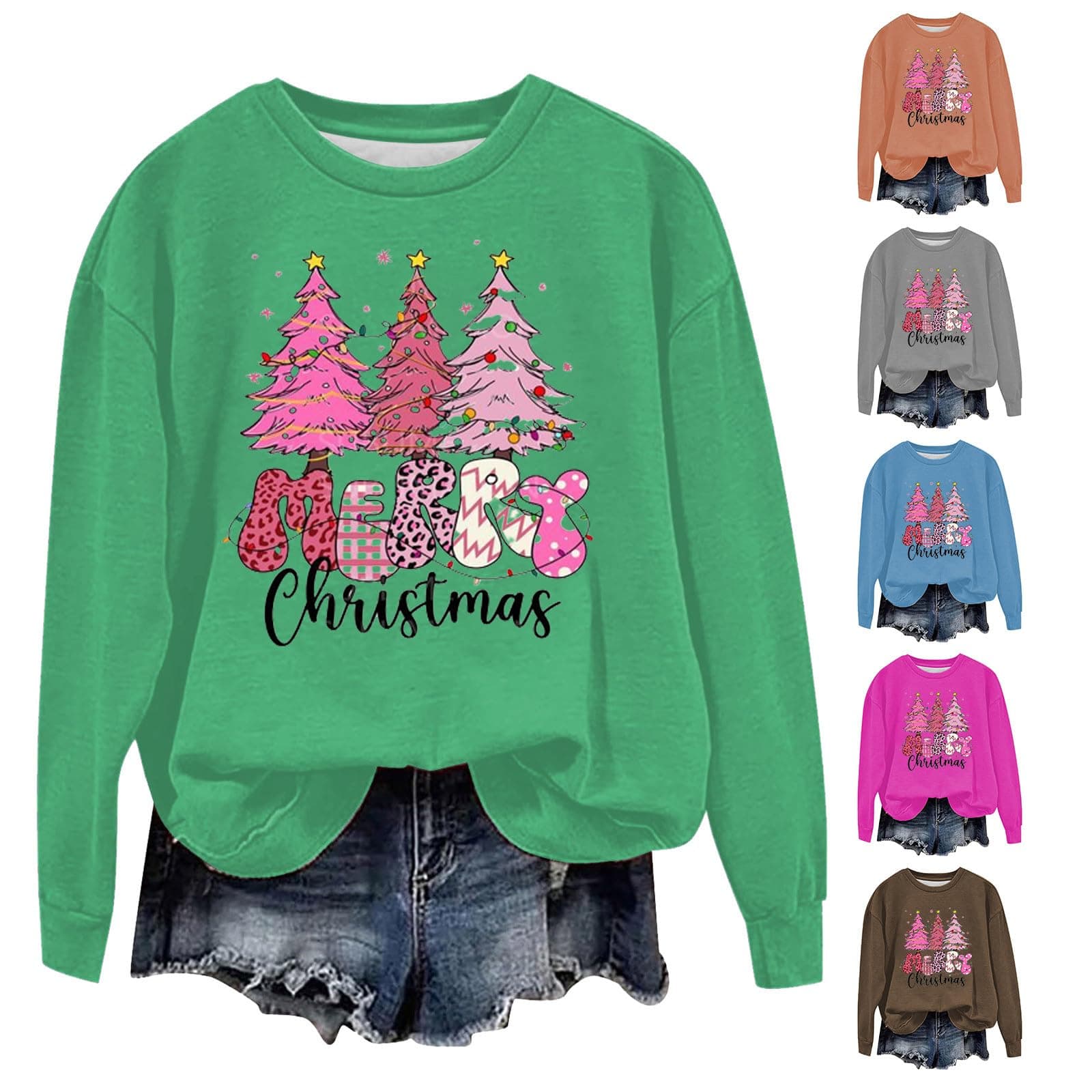 Saxrel Womens Christmas Jumpers Funny Printed Sweatshirt Classic Winter Warm Xmas Jumpers Long Sleeve Plus Size Sweaters Personalised Christmas Tops Cute Oversized Pullover Evening Party Tops ILH