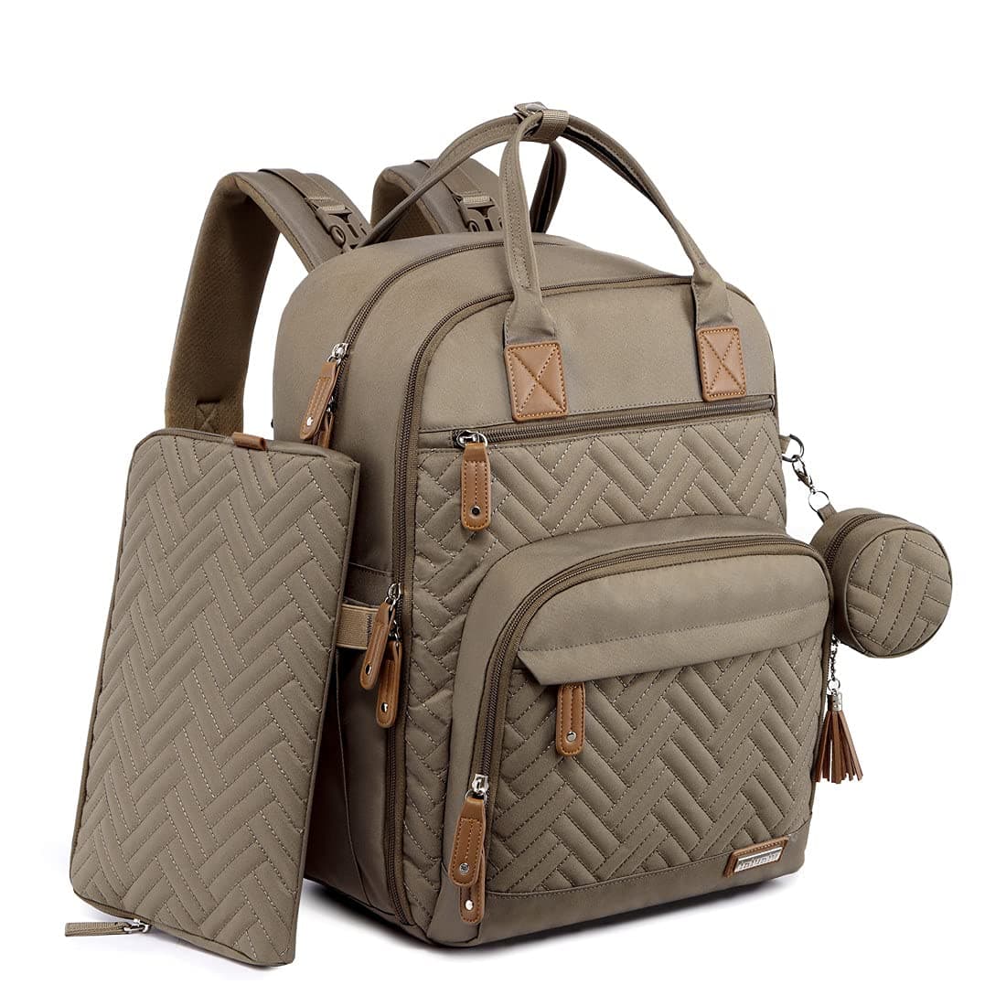 Diaper Bag Backpack, iniuniu Large Unisex Baby Bags for Boys Girls, Waterproof Travel Back Pack with Diaper Pouch, Washable Changing Pad, Pacifier Case and Stroller Straps, Khaki