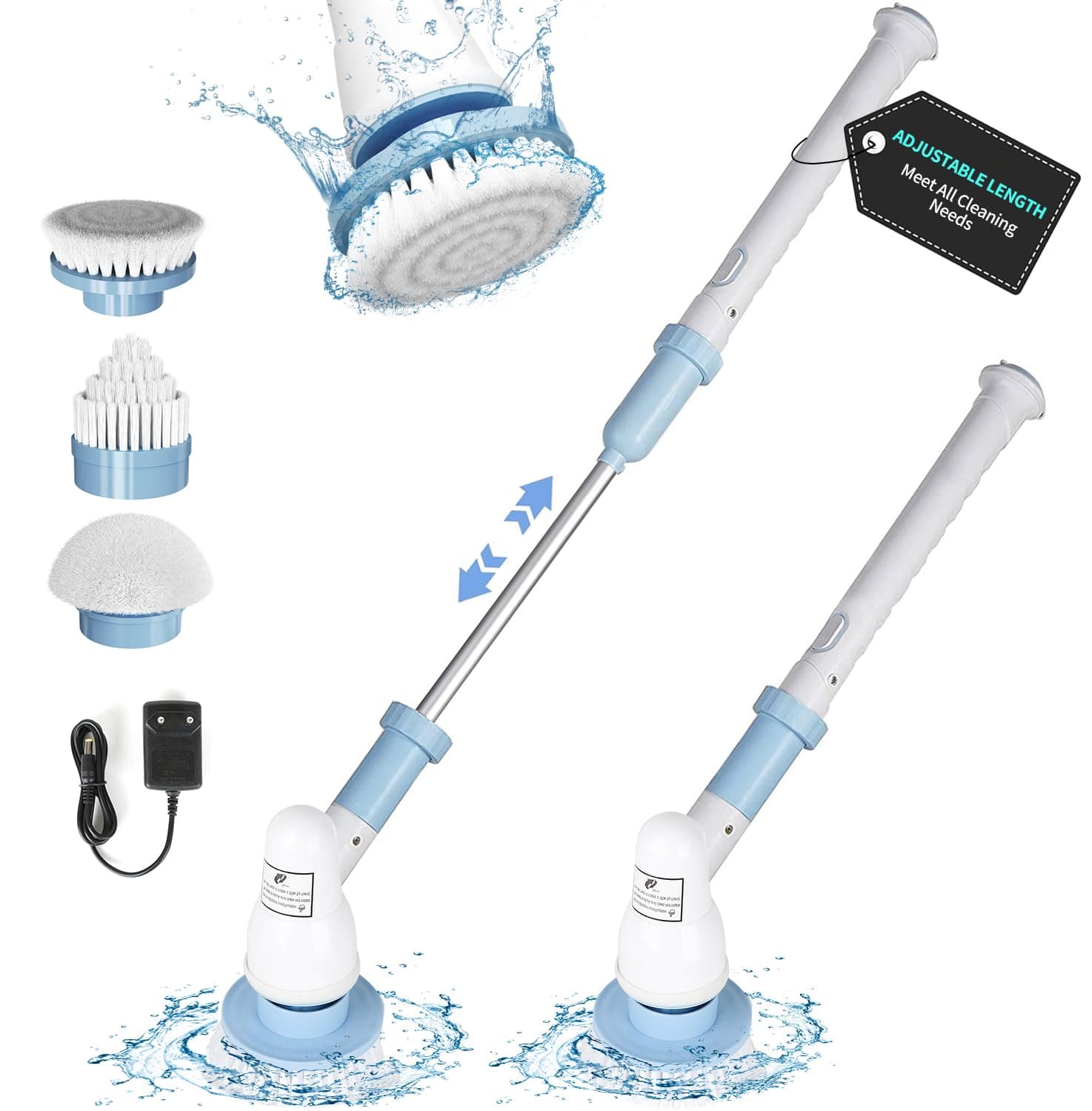Powerful Electric Spin Brush for Bathroom & Kitchen,Cleaning Scrubber with Hard Bristles/Long Handle,Efficient Floor/Carpet/Baseboard Cleaner