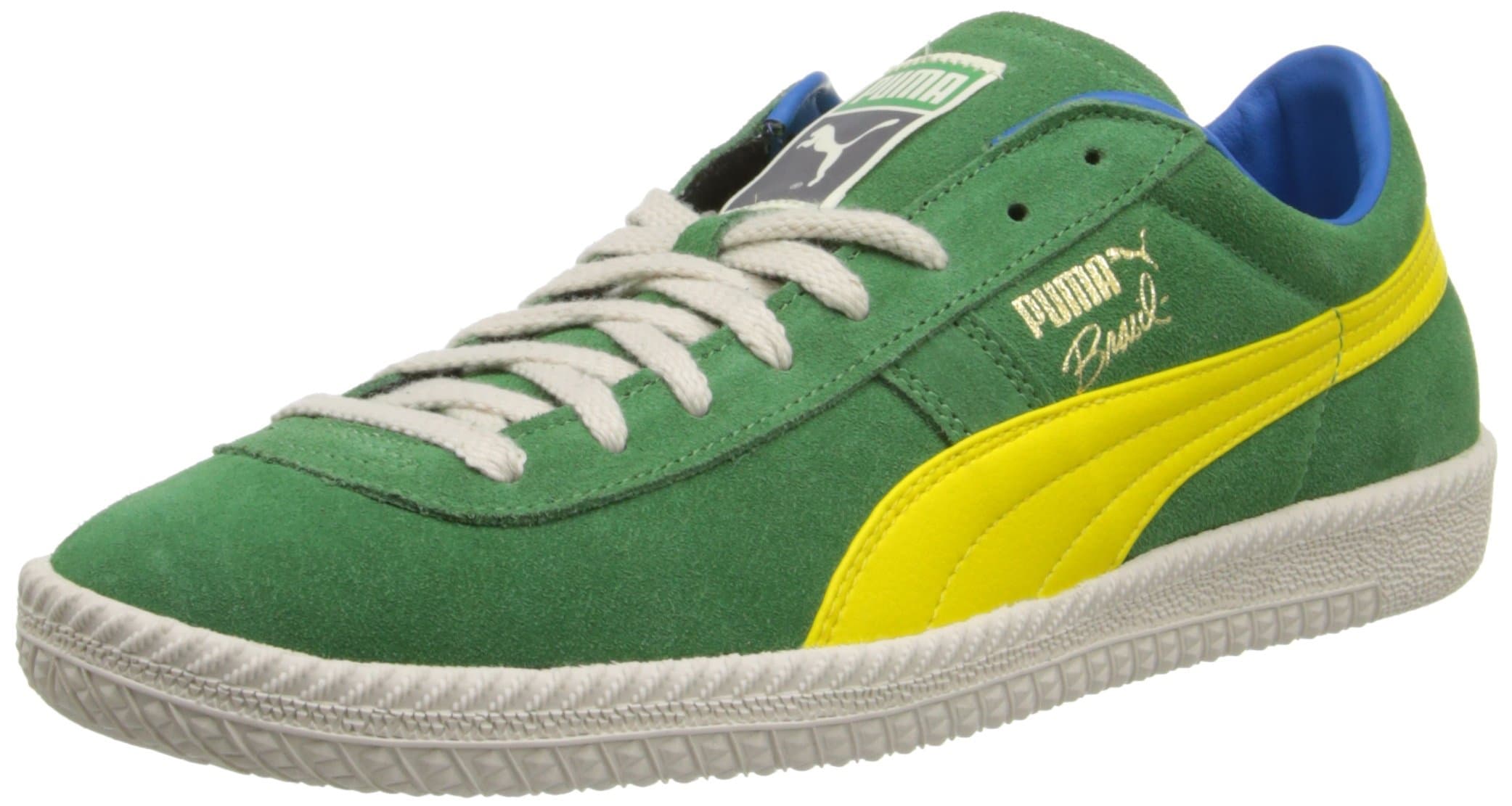 PUMA Men's Brasil FB Vintage Fashion Sneaker,Medium Green/Vibrant Yellow,9.5 M US