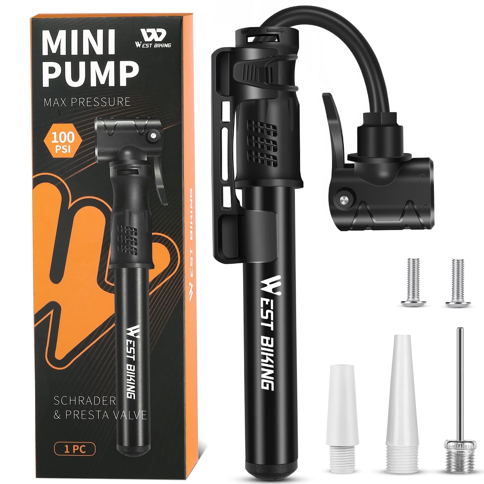 Bicycle Pump Mini Bike Pump - Aluminum Alloy Cycle Pump for Presta & Schrader Valve, Portable Lightweight Bike Tyre Pump Fast Tyre Inflation Mini Air Pump For Mountain Road Bike Ball Pump