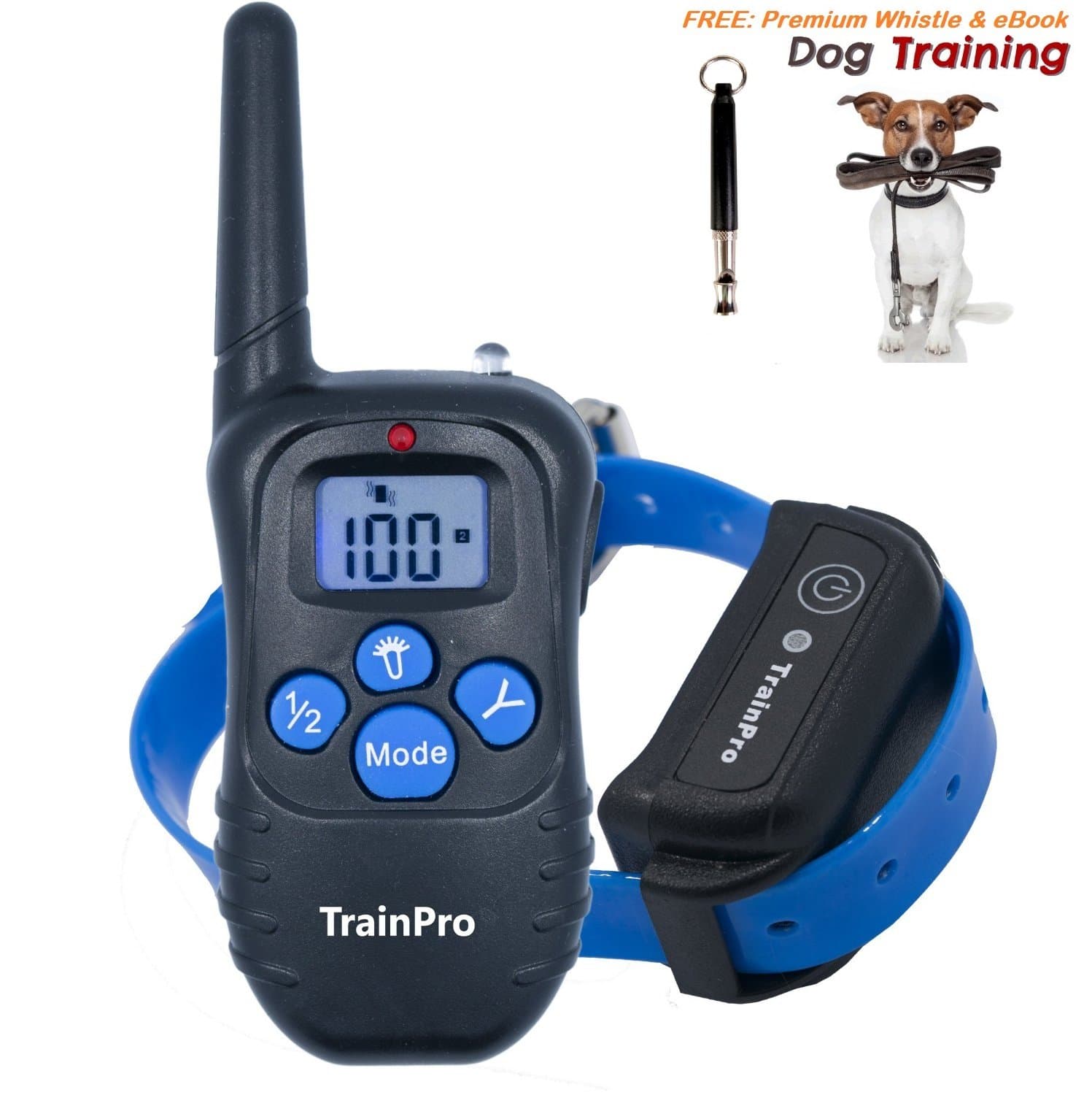 PRO998 Electronic Dog Training 330-Yard Rechargeable Waterproof e-Collar System for One Dog with eBook and Whistle, 3.0 Version, Blue