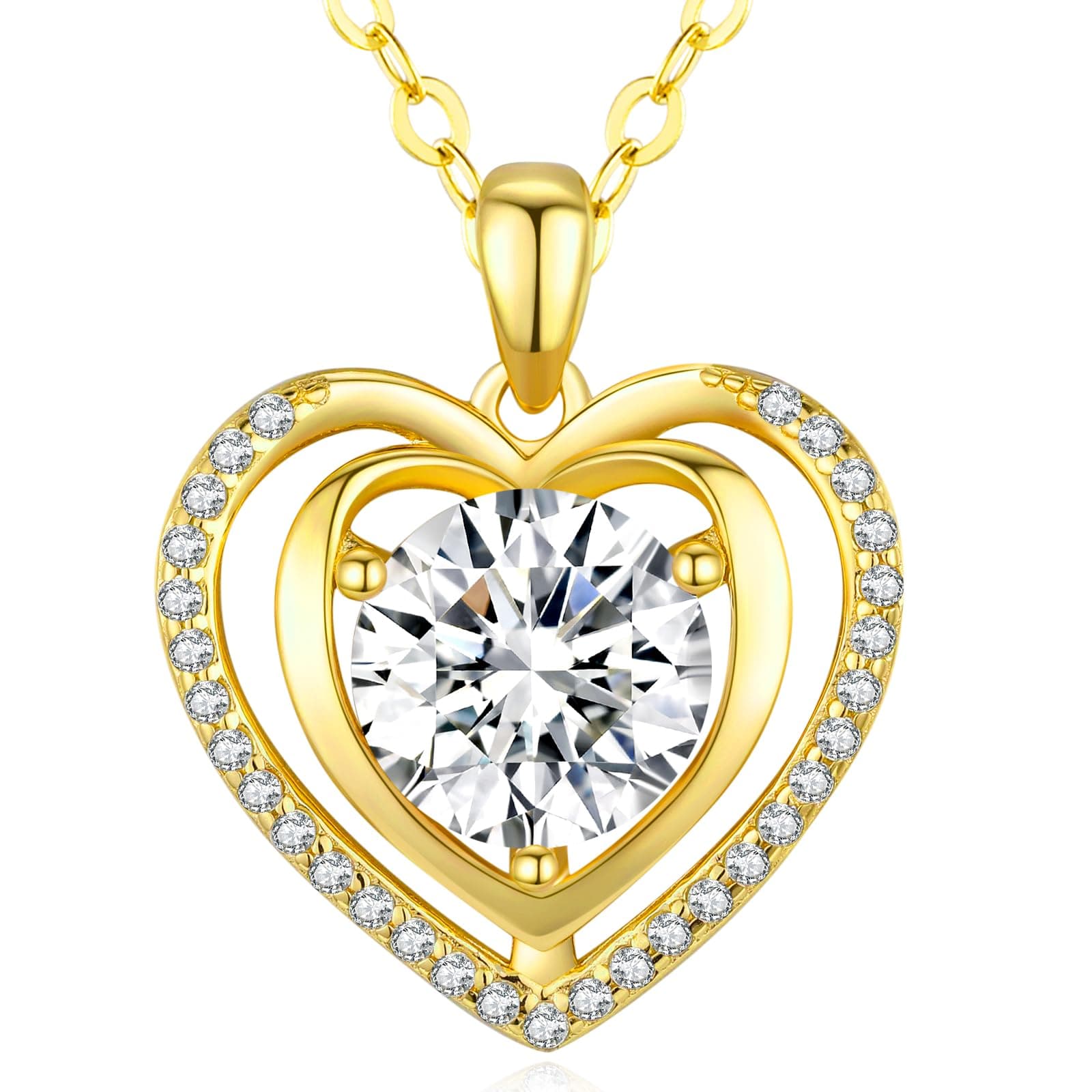 Heart Pendant Gold Necklace for Women Moissanite Lab-Created Gem I Love You Wedding Anniversary Birthday Christmas Valentine Engagements Mothers Day Jewelry for Wife Her Girlfriend Mom Daughter