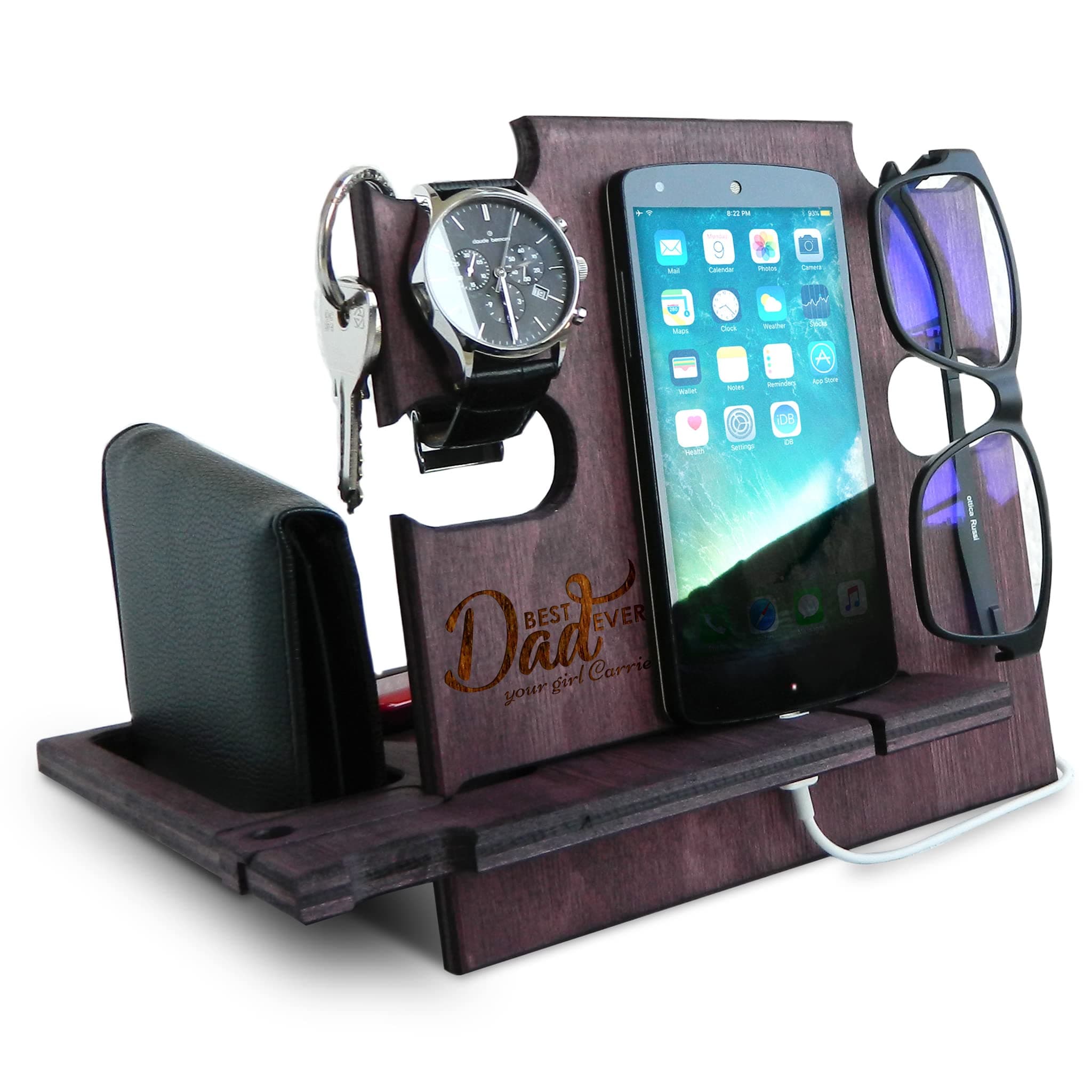 Christmas Gift for Dad, Docking Station, Men Gift, Father's Day Gift, Desk Organizer, Wooden Cell Phone Stand, Personalized gift