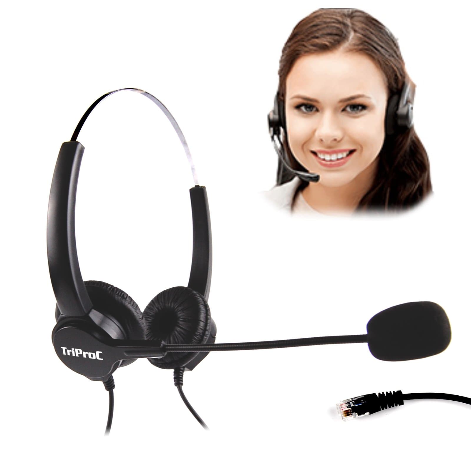 TRIPROC Binaural 4 Pin RJ9 Telephone Headset For Landline Phones