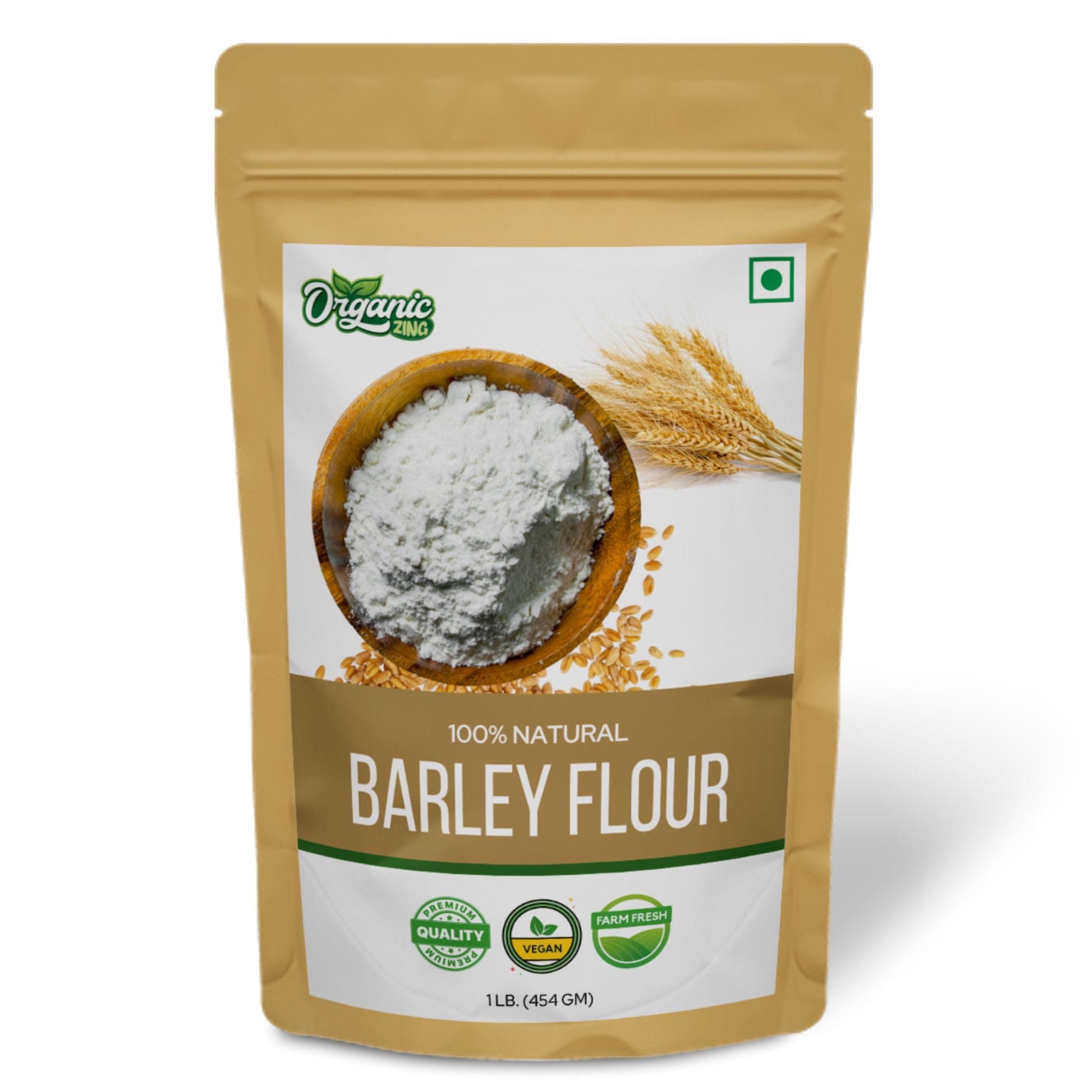 Organic Zing Barley Flour – Food Grade – 454 g / 16 oz - Finely Milled Barley Flour for Cooking and Baking