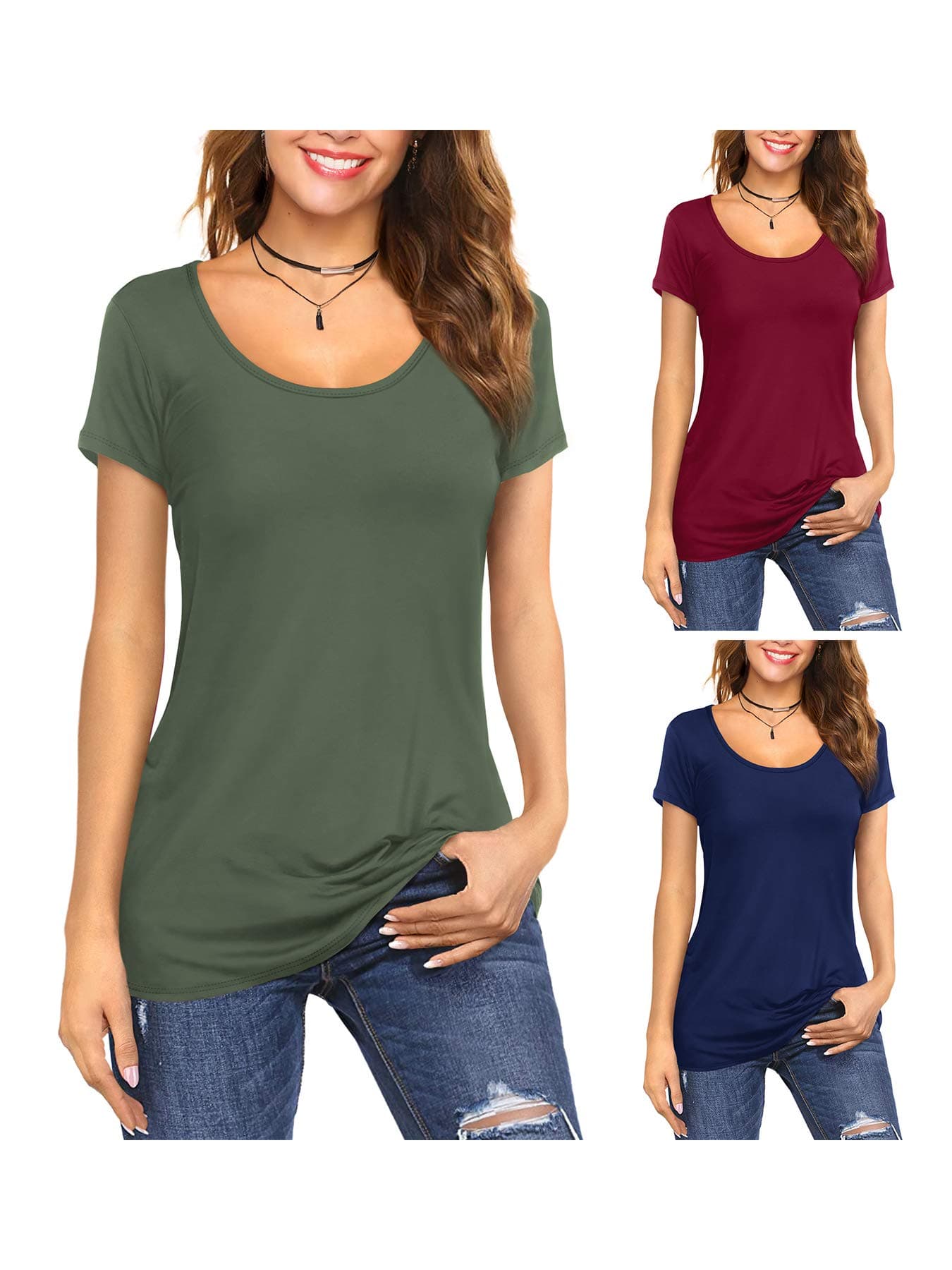 Amoretu Women's Scoop Neck Short Sleeve Tees Cotton T Shirts Blouses Tops