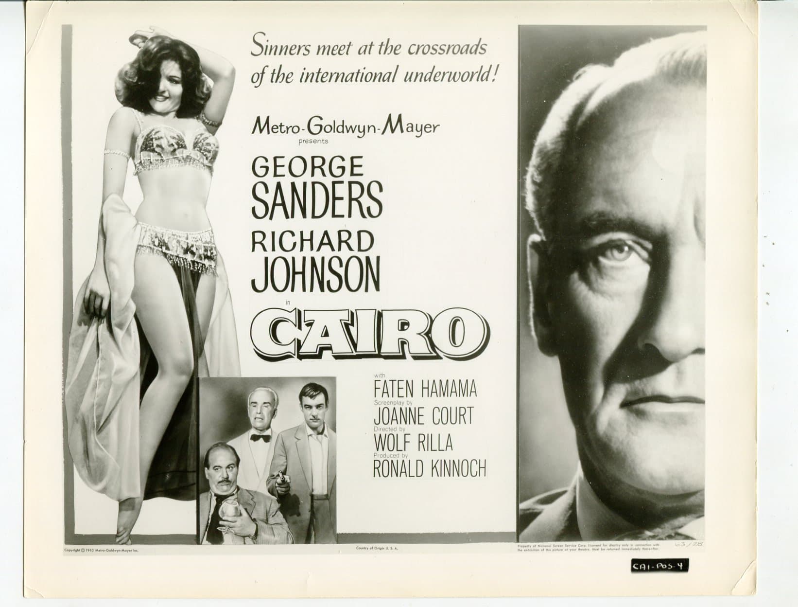MOVIE PHOTO: Cairo- George Sanders-Richard Johnson-Faten Hamama-8x10-B&W-Still
