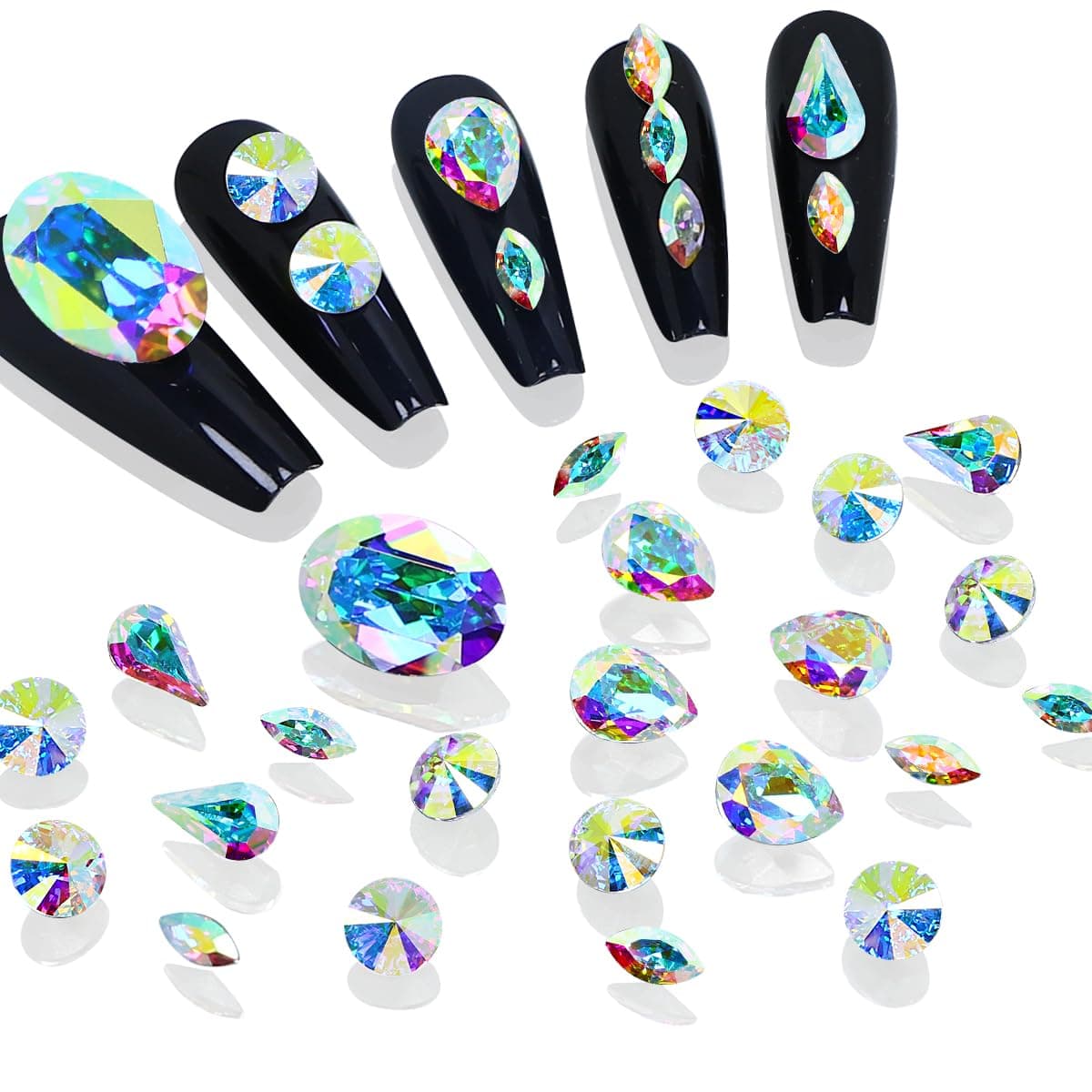 100pcs Mix Shape Crystal AB Nail Art Rhinestone Gems Point Back Fancy Stone Sew On Rhinestone Loose Crystal Sewing for Clothing Wedding Dress Nail Art Shoes Bags DIY Crafts