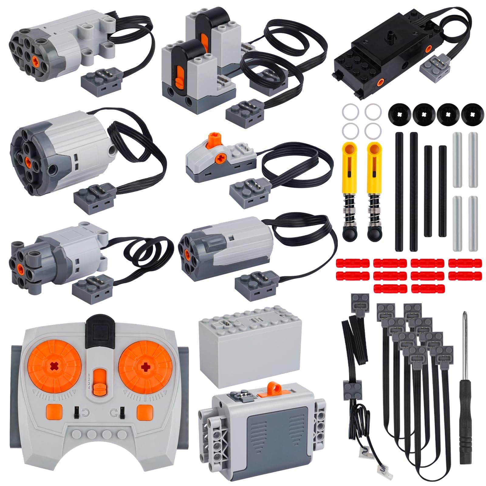 40pcs Power Function Motor Set - Unleash Your Creativity with M, L, XL, and Servo Motors, Train Motor, Remote Control, Battery Boxes, Receivers, Light Cable, Switch, Extension Wires