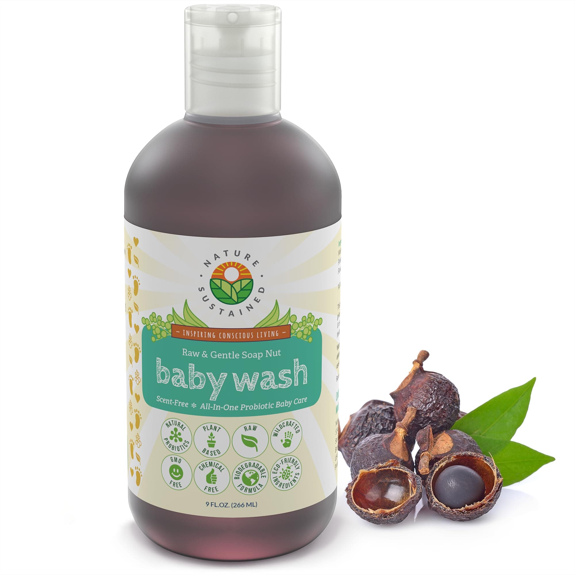 Raw 2 in 1 Natural Baby Shampoo and Body Wash - Gentle Cleansing Foaming Probiotic Bath Soap for Babies - Plant Derived Tear-Free Baby Wash with Calendula and Turmeric - 9 Ounces
