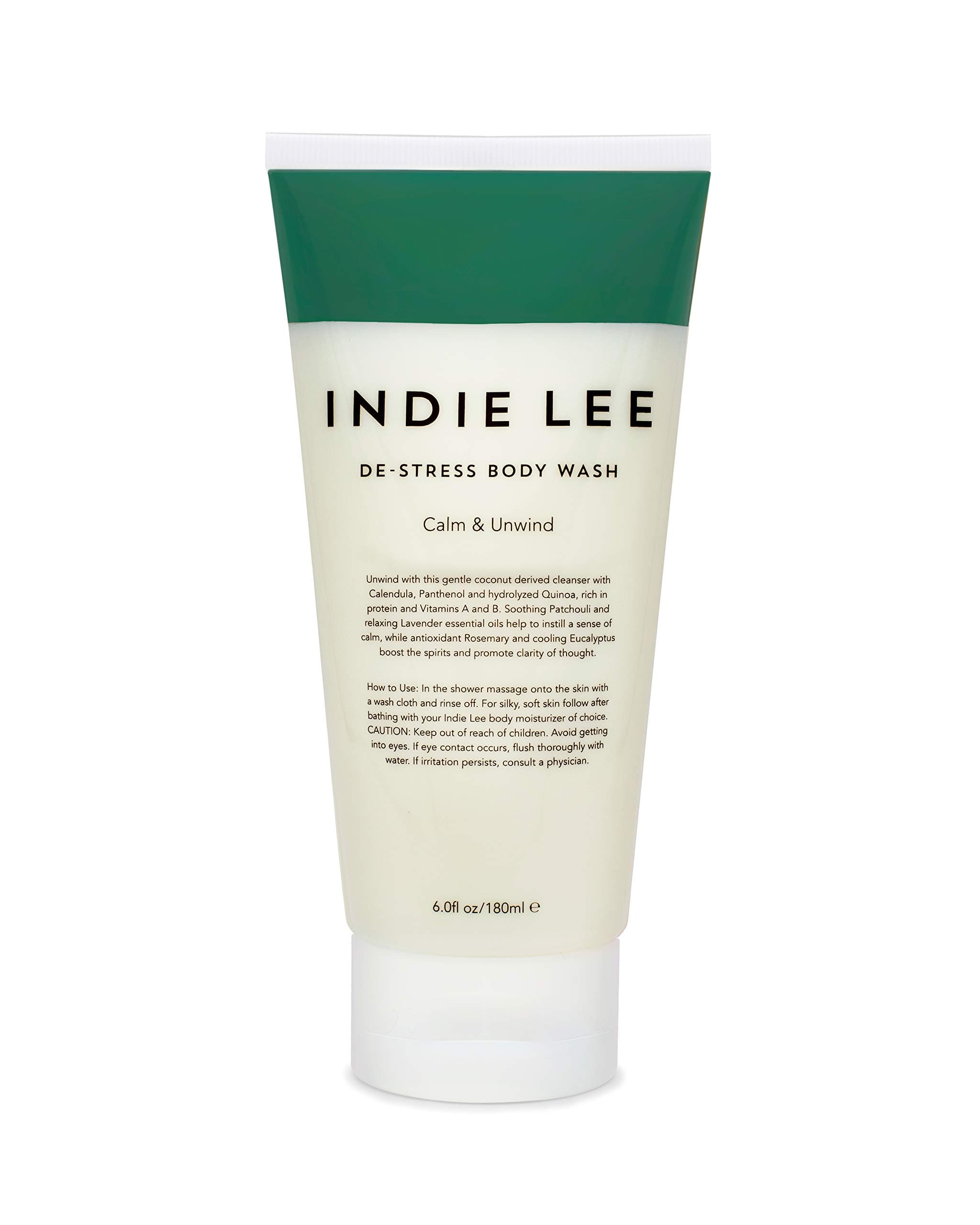 Indie LeeDe-Stress Body Wash - Calming Coconut Bath + Shower Cleanser with Lavender + Chamomile - Soothing Anti Stress Body Wash (6oz / 180ml)