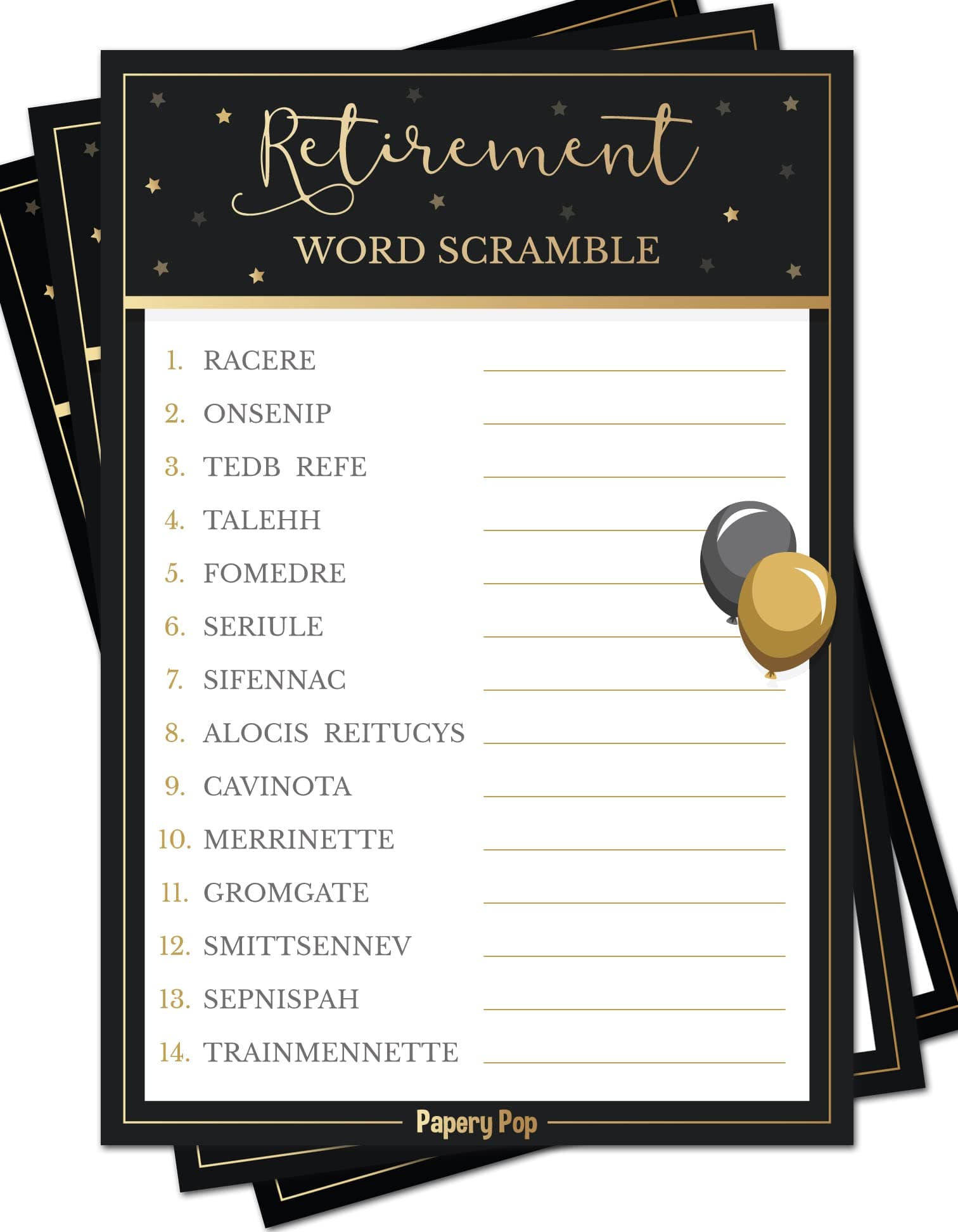 Retirement Party Word Scramble Game Cards (50 Pack) - Retirement Party Games Ideas Activities Supplies - Job Work Retiree Celebration