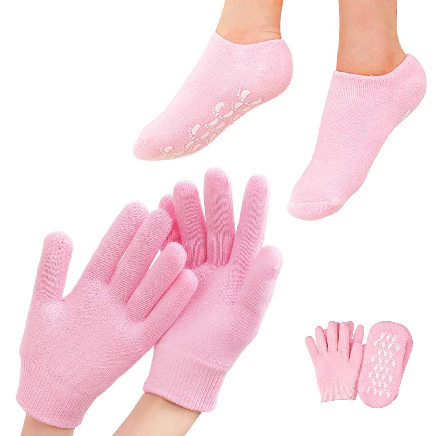 4 PCS Moisturizing Gloves and Socks, Gel Spa Moisturizing Therapy Sock ＆ Glove, Soften Repairing Dry Cracked, Hands Feet Skin Care, Effective in Repair Dry and Chapped Hands and Feet Skin Care(Small)
