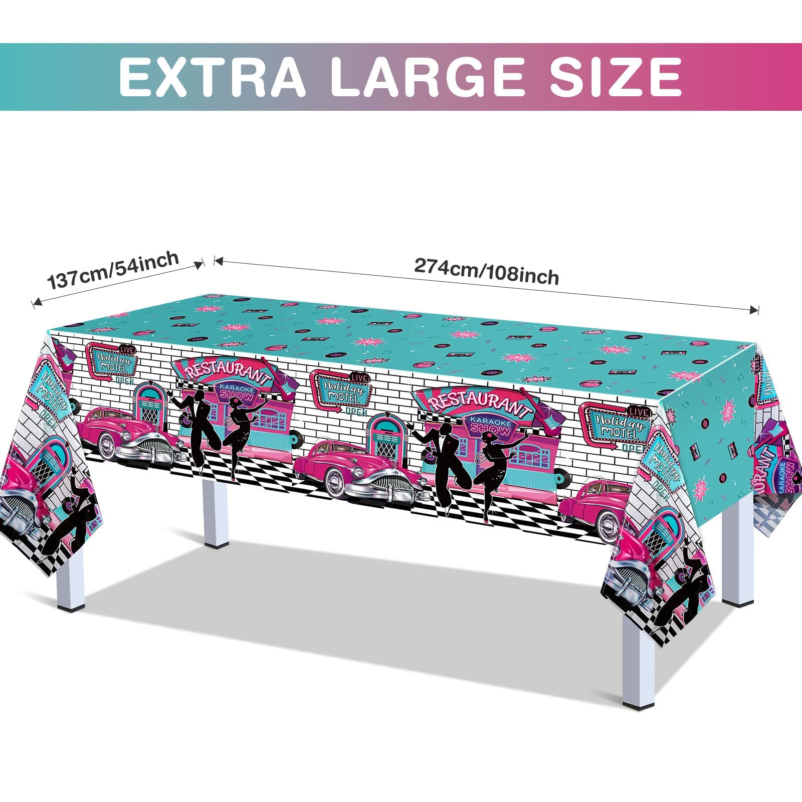Tiamon 3 Pcs 50s Tablecloth 50's Gifts Decorations Rock and Roll Party Table Cover Large 1950's Plastic Tablecloth Back to 50's Rocking Party Supplies for Music Birthday Anniversary