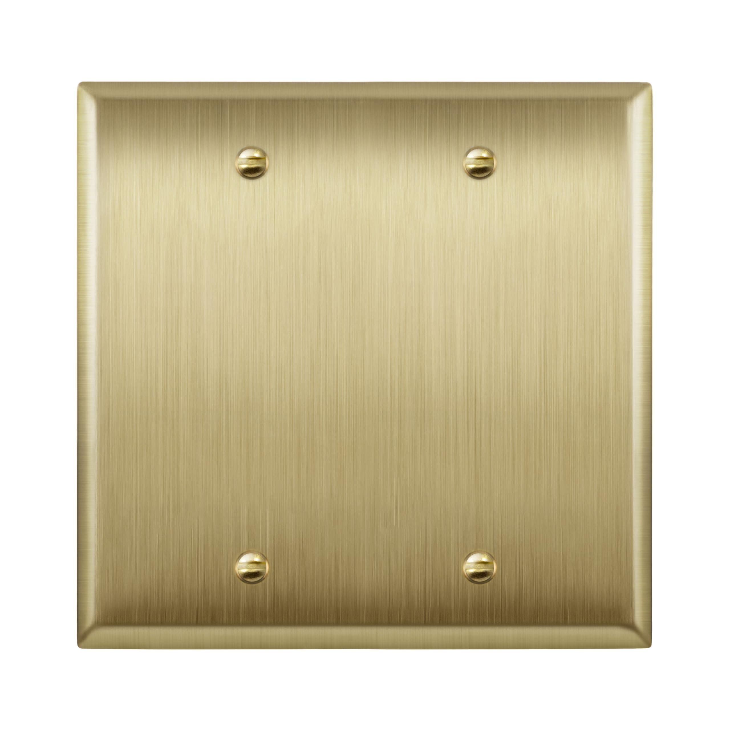 Blank Device Metal Wall Plate, Stainless Steel 201, Corrosion Resistant, Size 2-Gang 4.50" x 4.57", 7702-BB, Brushed Brass, Gold
