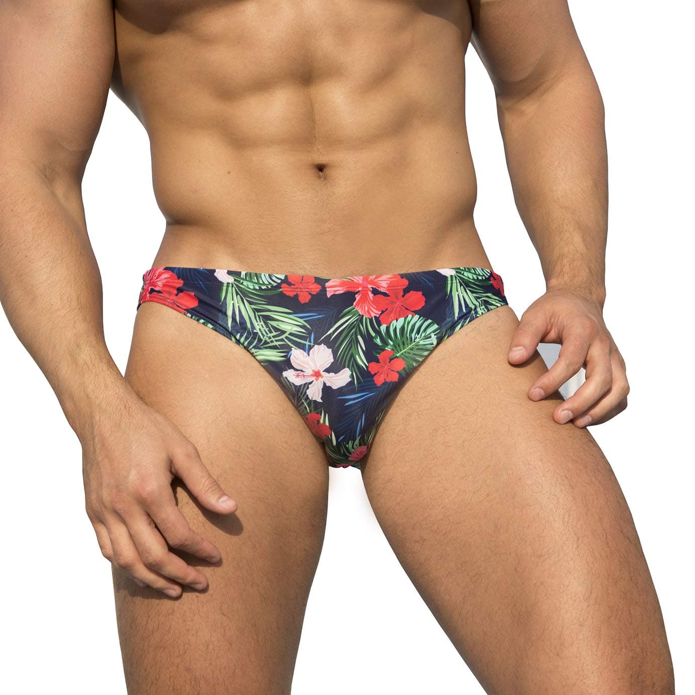 Easejuicy Mens Swimwear Flowers Sexy Bikini Swim Briefs Low Rise Swimsuits (Flowers, X-Large for Waist 32-33 in)