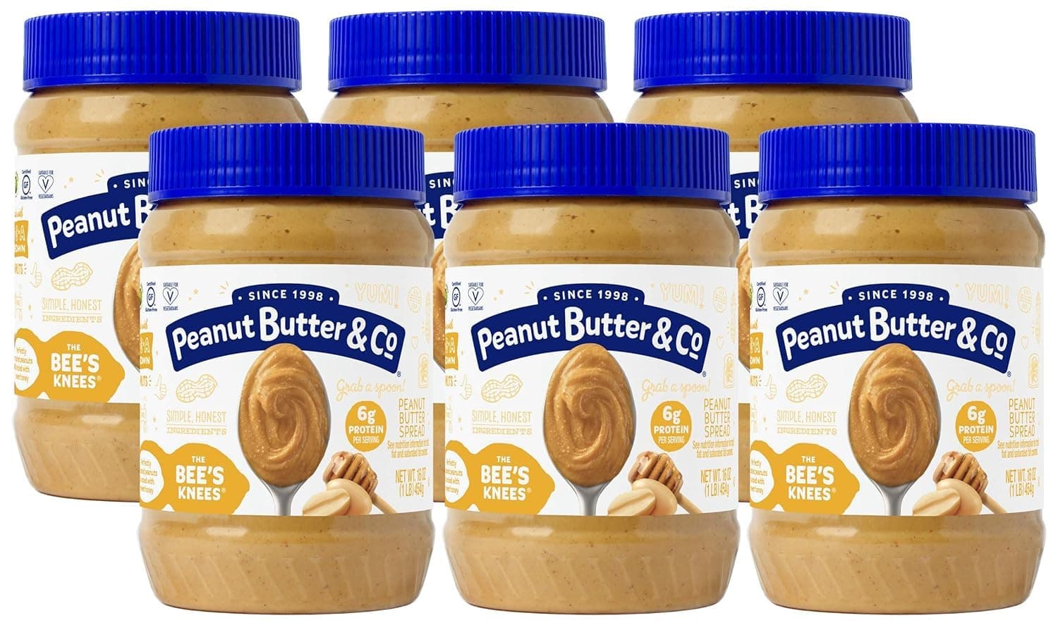 The Bee’s Knees Honey Flavored Peanut Butter, Gluten Free, 16 Ounce (Pack of 6)