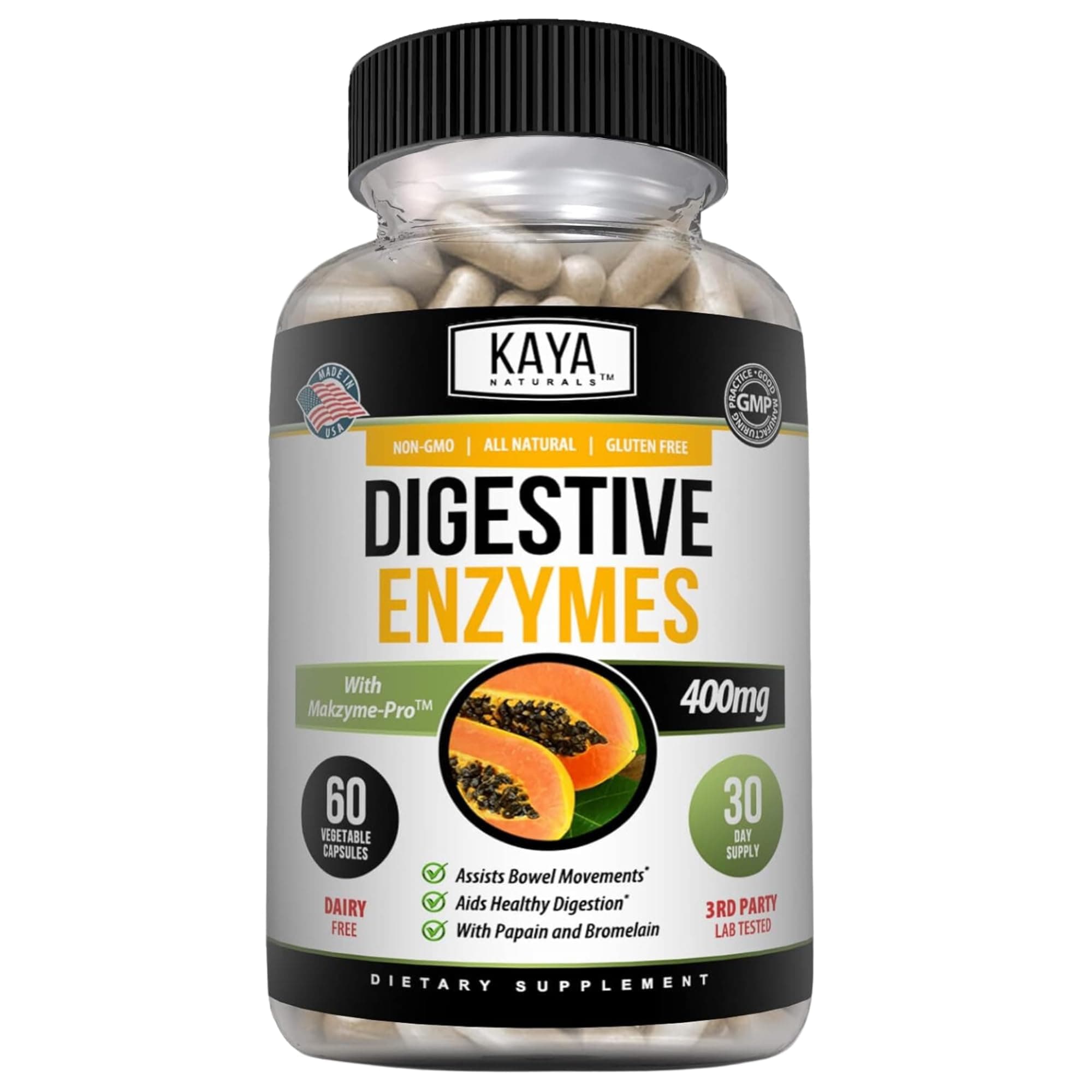 Kaya Naturals Digestive Enzymes with Prebiotics & Probiotics - Constipation & Bloating Relief - Weight Management Pills for Women & Men - Aids Immune Function - Digestion Support - 60 Veggie Capsules