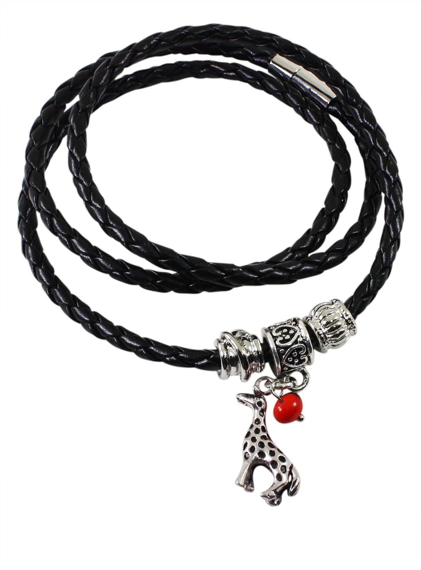 Peruvian Gift Giraffe Charm Bracelet/Necklace for Women - Meaningful Good Luck, Prosperity, Love & Happiness Huayruro Red Seeds, Giraffe Gift Charm - Handmade Jewelry by Evelyn Brooks