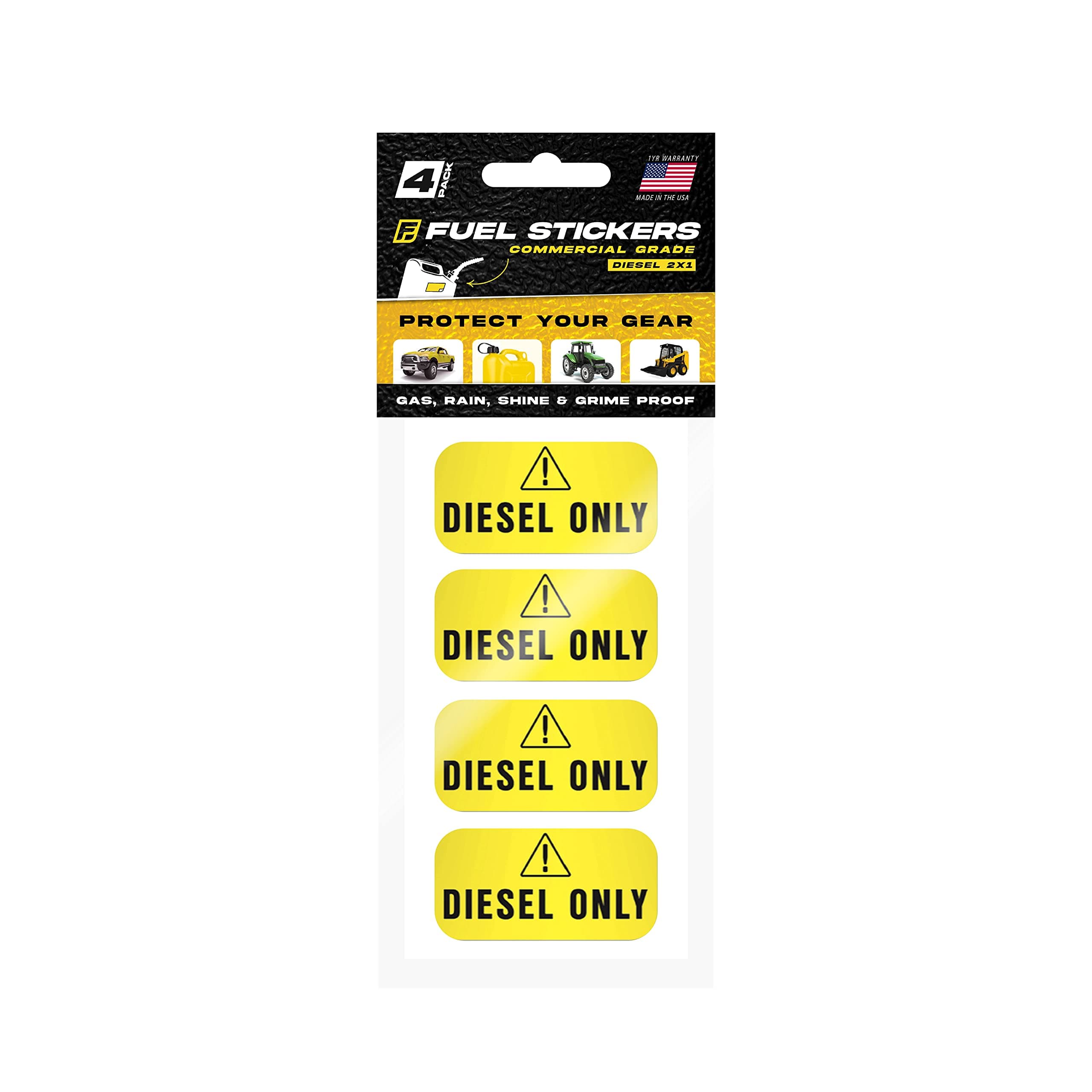 Diesel Only Sticker (Yellow), Labels for Tractors, Construction and Heavy Equipment - Weather Proof, Extreme Stick, Commercial Grade Diesel Labels by Fuel Stickers - USA Made (2x1 inch), 4 Labels