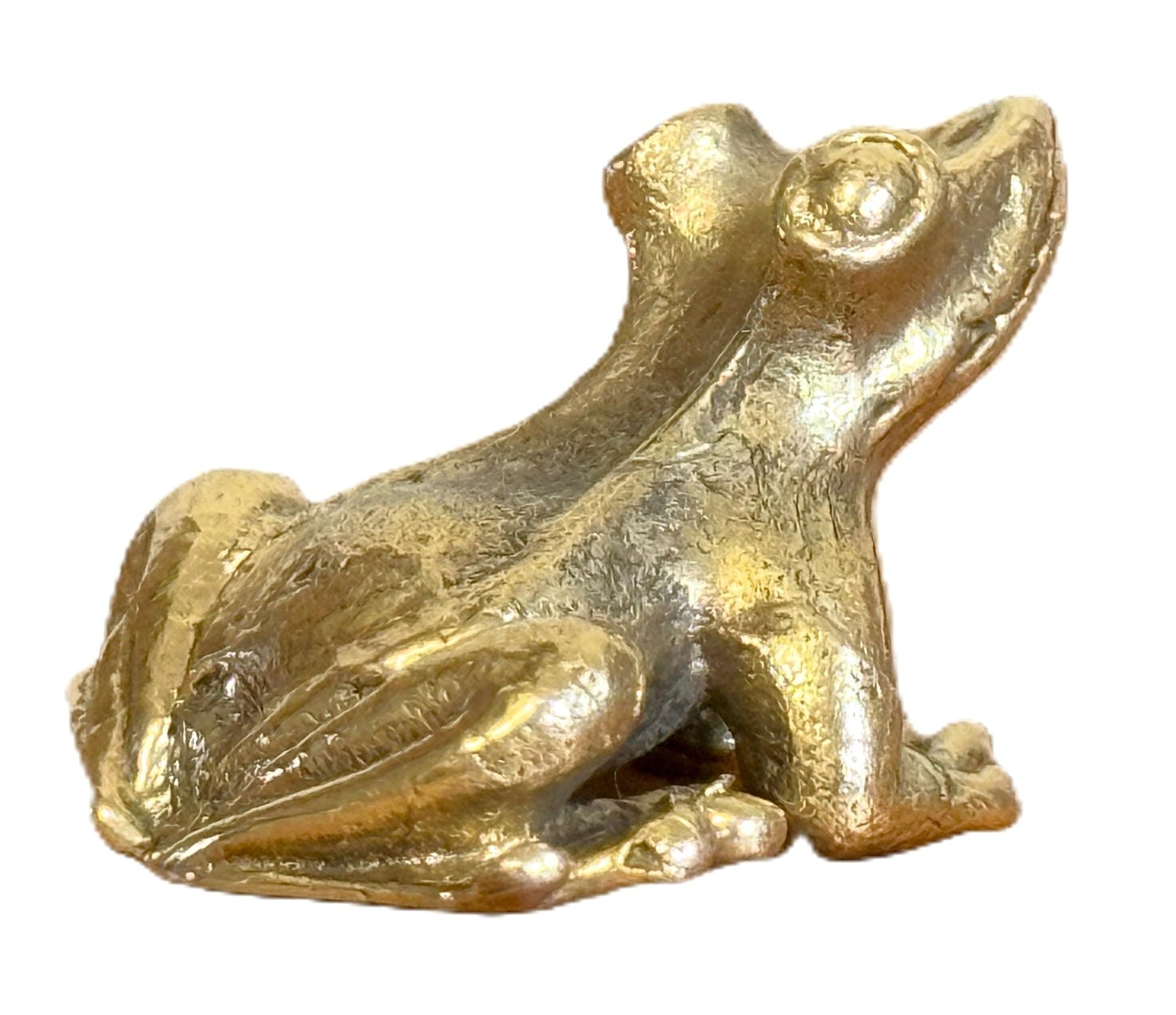 Mini Brass Frog Figurine | 1 Inch Lucky Pocket Talisman | Thai Handmade Animal Amulet for Wealth, Prosperity & Garden Décor | Tiny Brass Frog Statue for Terrariums, Bonsai, Planters & Feng Shui