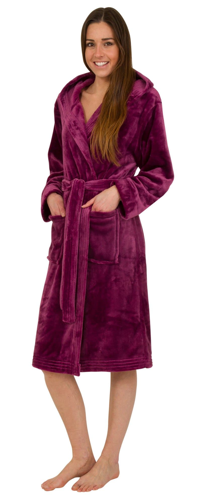 Florentina Women's Soft Velour Fleece Hooded Bathrobe Fuchsia Pink