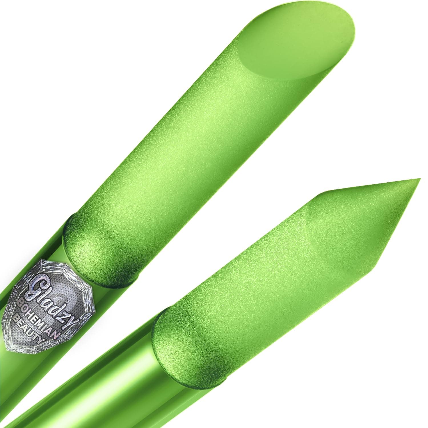 Glass Cuticle Pusher by GLADZY - Manicure Stick, Genuine Czech Quality, Professional Precision Filing Cuticle Remover, Abrasive Surface Never Wears Out - Lime