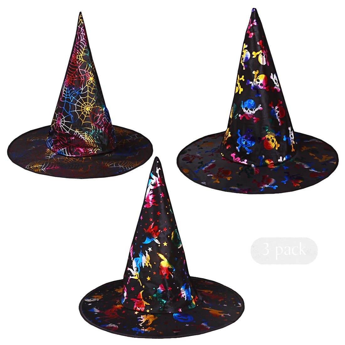 3 Pack Halloween Witch Hat for Adult Kids Caps Costume Party Props Accessories