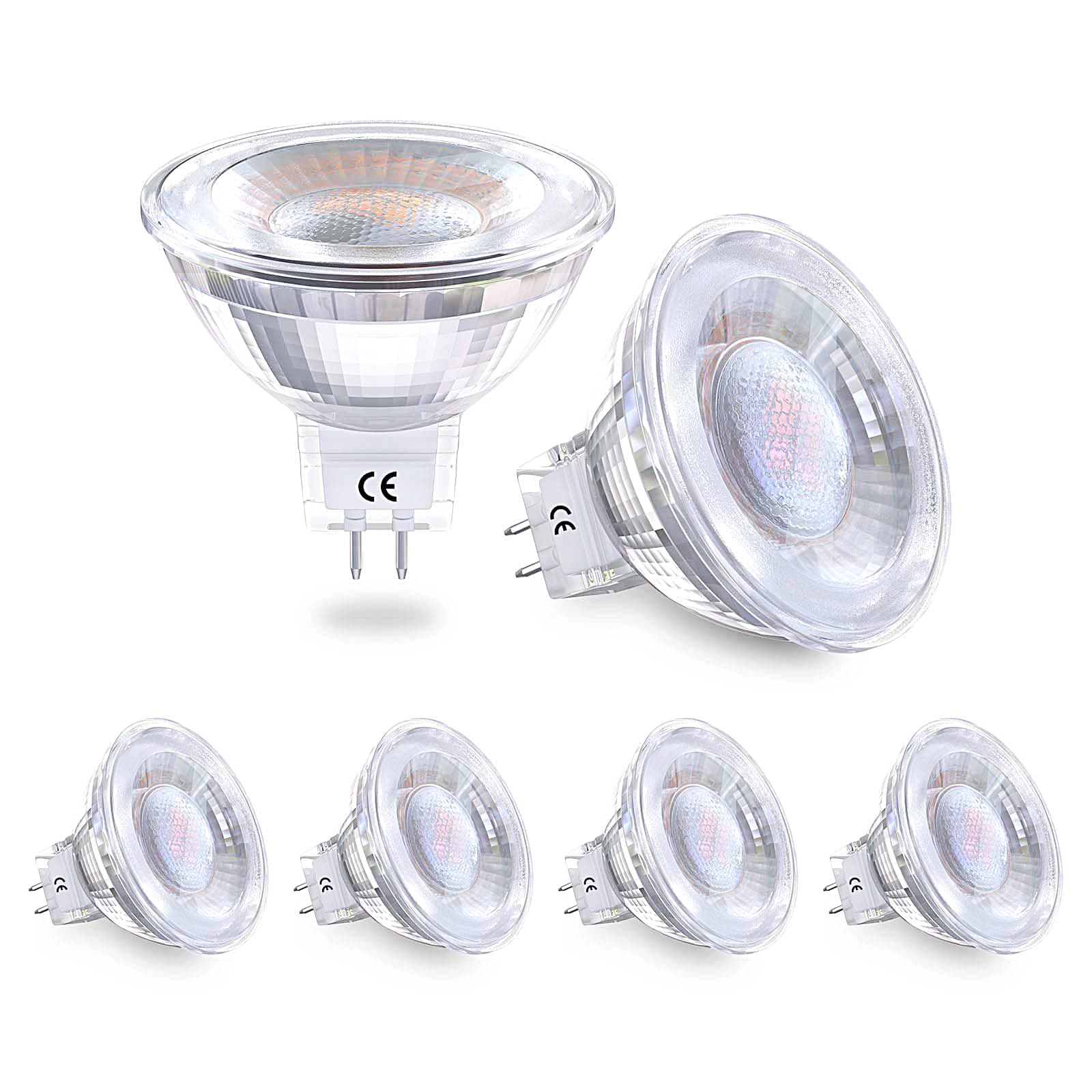 Luxvista GU5.3 MR16 LED Bulbs Cold White, Spotlight Bulbs 12V 3W 2 Pin Base Equivalent 35W Incandescent Bulbs, 6000K Energy Saving Bulbs, Non-Dimmable Pack of 6