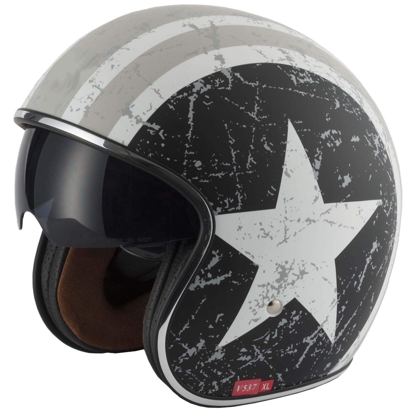 VCAN V537 Motorcycle Helmet Jet Scooter Open Helmet Vespa Urban Touring Vintage Style, REBEL STAR (L(59-60cm))