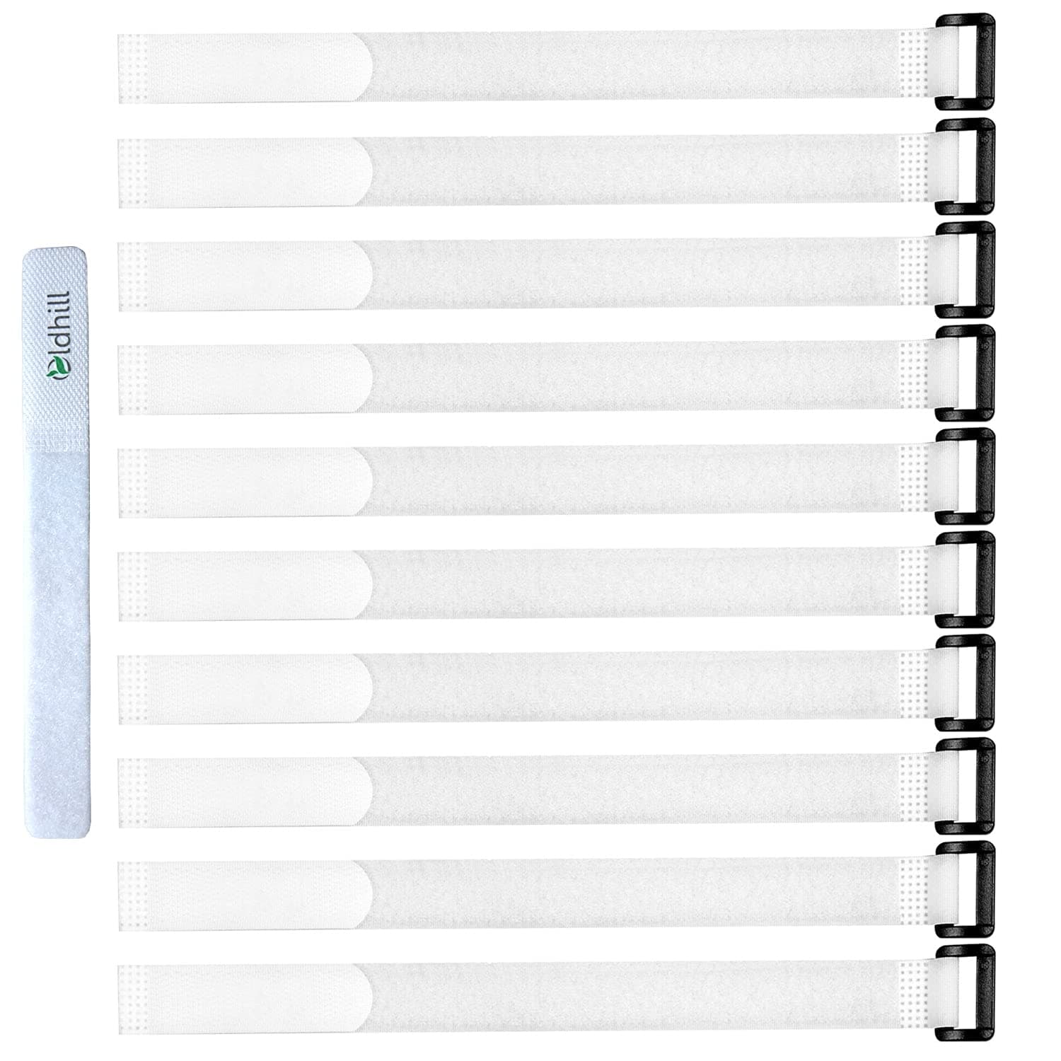 Oldhill Hook and Loop Cinch Straps Adjustable and Reusable - 10 Pack (12" x 0.8", White)