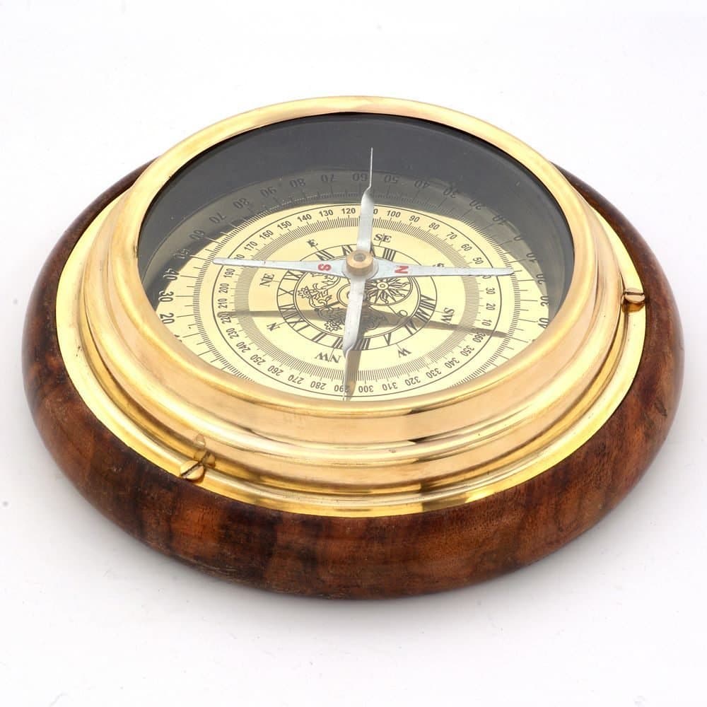Little India Wood n Brass Real Nautical Compass Handicraft 215