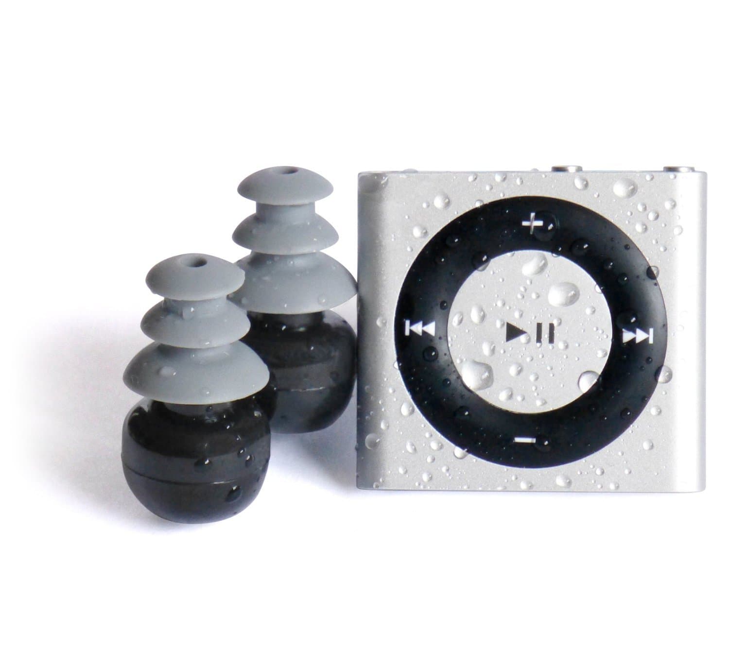 SILVER - 100% WATERPROOF Apple iPod shuffle - waterproofed by UNDERWATER AUDIO for swimming, surfing and dancing in the rain