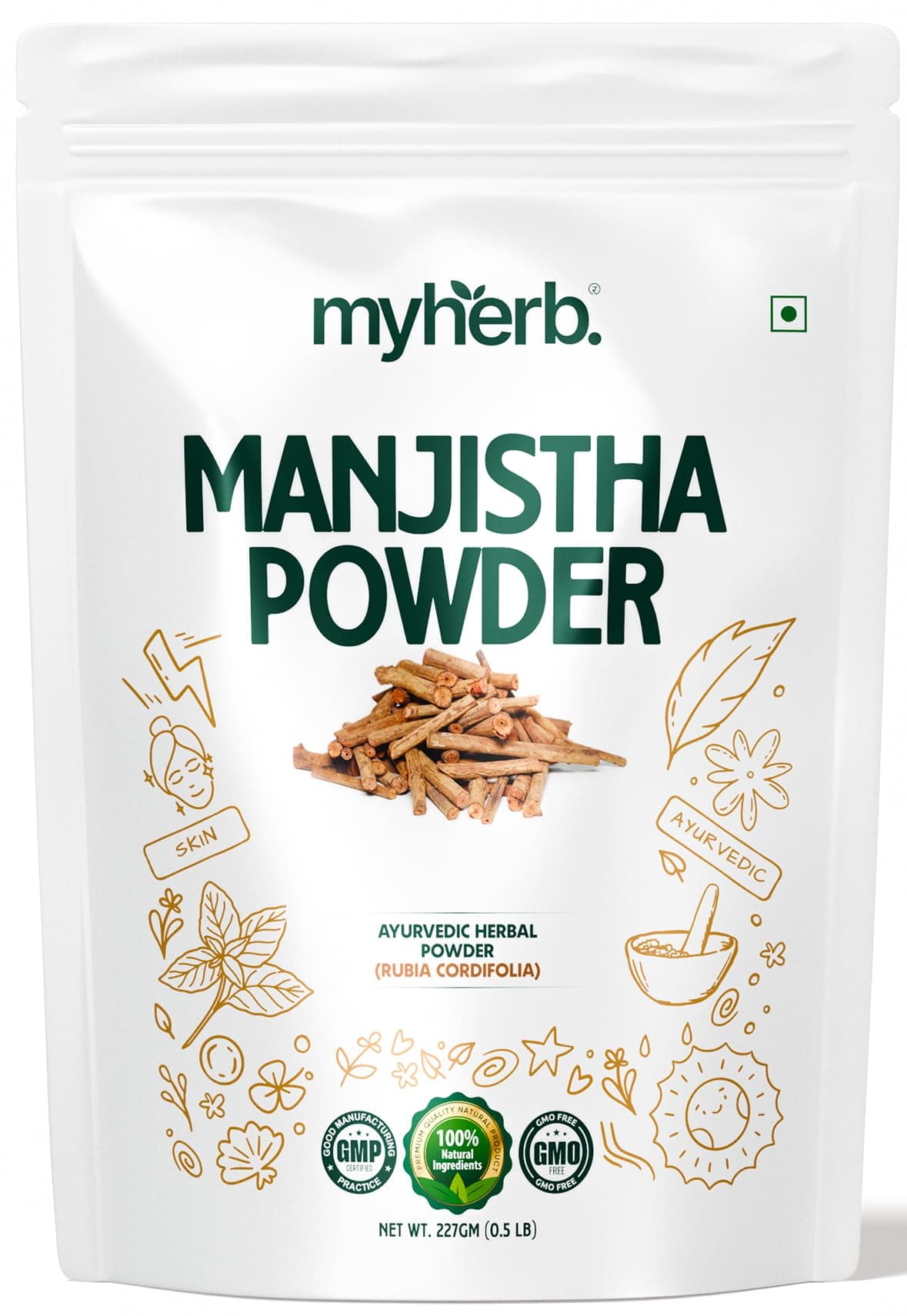 MYHERB 100% Pure Natural Organic Manjistha (Rubia Cordifolia) Powder || 227 Gm/0.5 Lbs || Ayurvedic Herbal Powder || For Hair,Face,Internal Consume || For Men & Women
