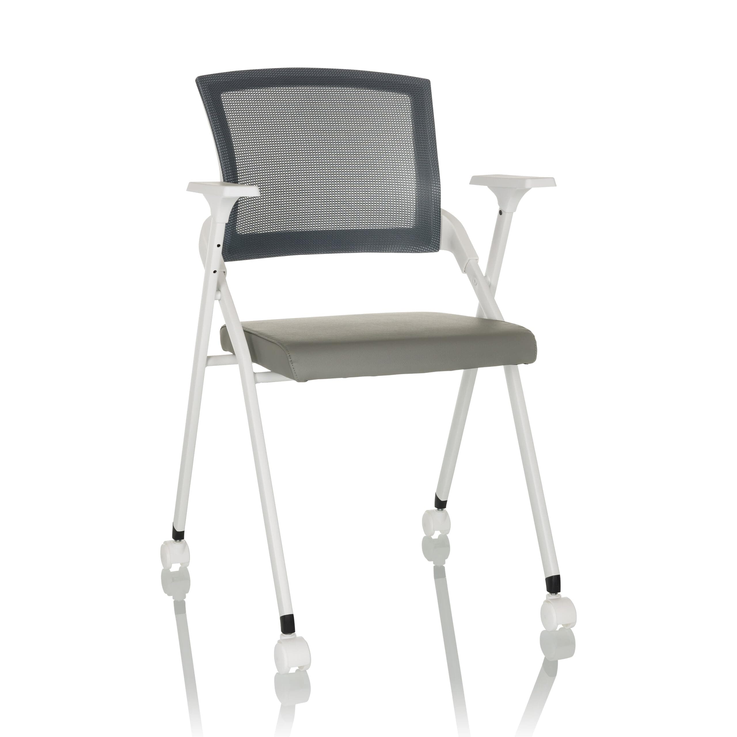hjh OFFICEvisitor chair foldable PRIORITY II W PU conference chair up to 150kg load capacity with castors, mesh backrest, gray