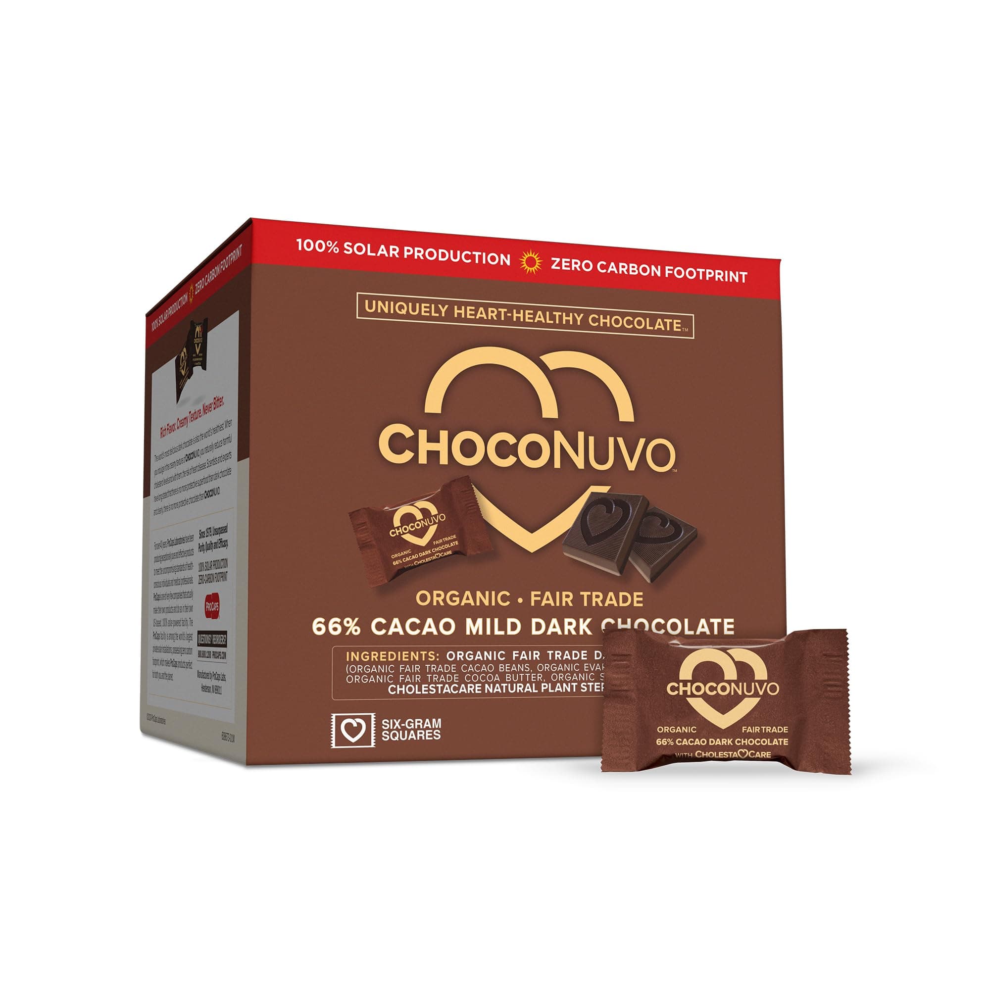 ANDREW LESSMAN ChocoNuvo 66% Cacao 60 Pieces - Organic Fair Trade Mild Dark Chocolate. Beneficial Plant Sterols to Promote Healthy Cholesterol Balance. 26 Calorie Squares, Low Fat, Low Sugar