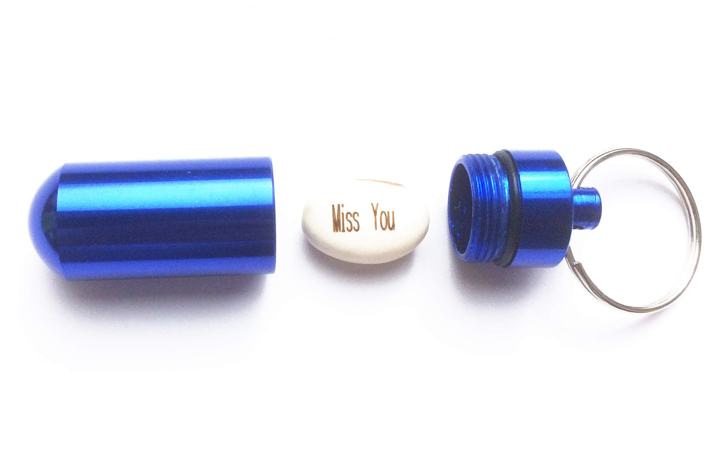 Magic Message Bean 'Miss You' in a Blue Waterproof Capsule/Key Ring/Cash/Growing Word/Novelty Funny Party Gift Xmas/Stocking Filler/Valentines/Easter