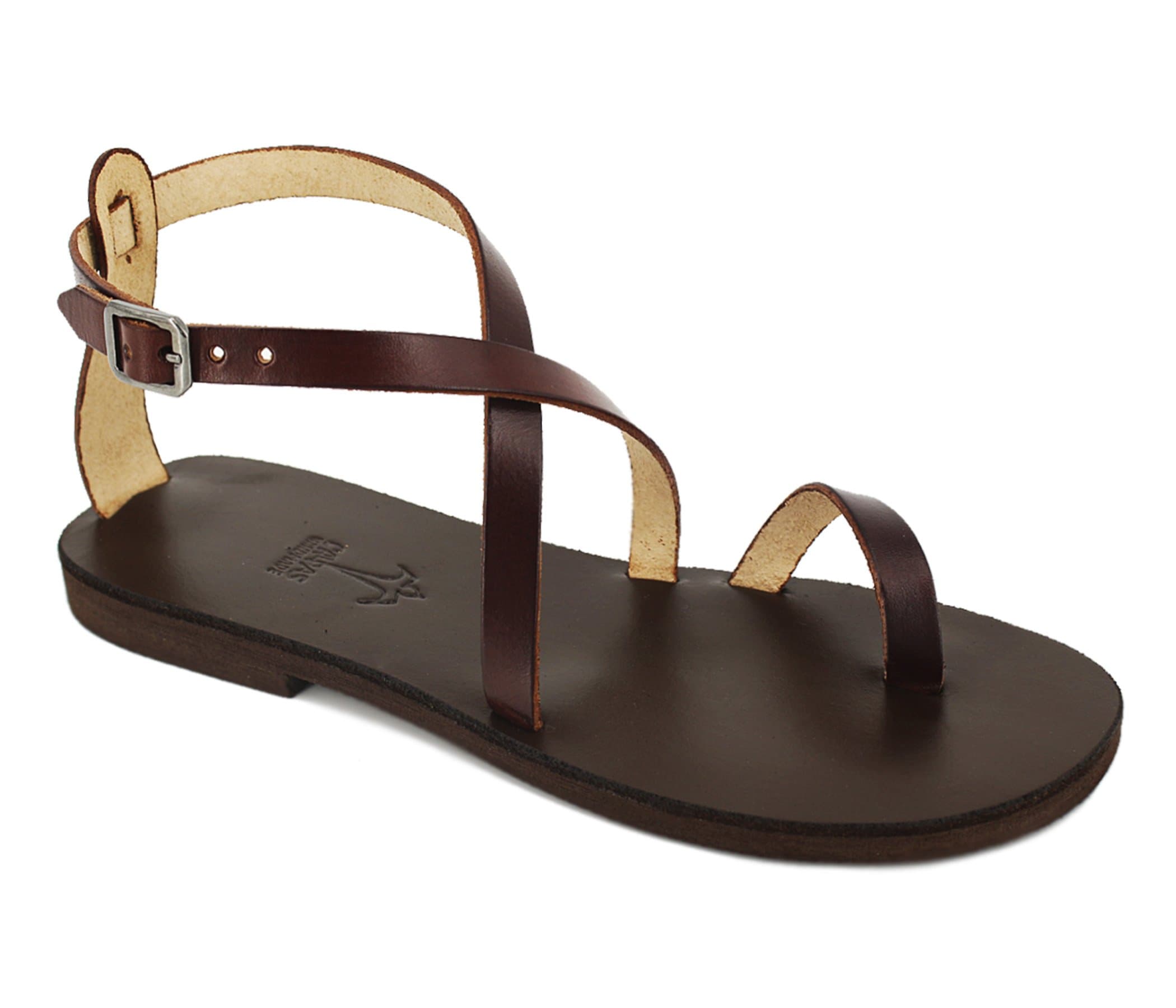 Calpas Handmade Men Women Leather Sandals Ankle Strap Sandals Toe Ring Sandals Barefoot Summer Flats - DURDI