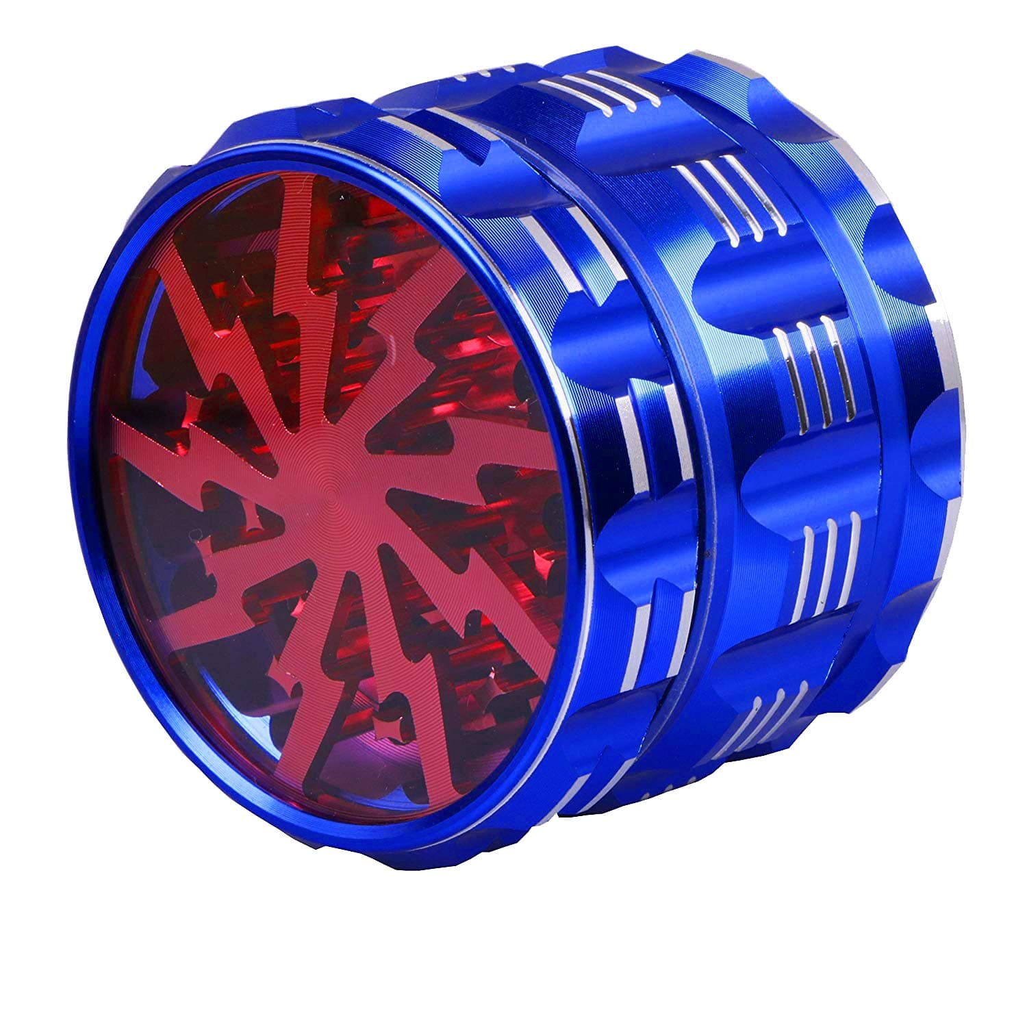 4 Part Metal Tobacco Grinder,Ausma Aluminum Grinders with Sifter and Lighting Magnetic Top for Dry Herb and Spices with Pollen Catcher and Cleaning Brush,2.48 inch(Blue_Pink)