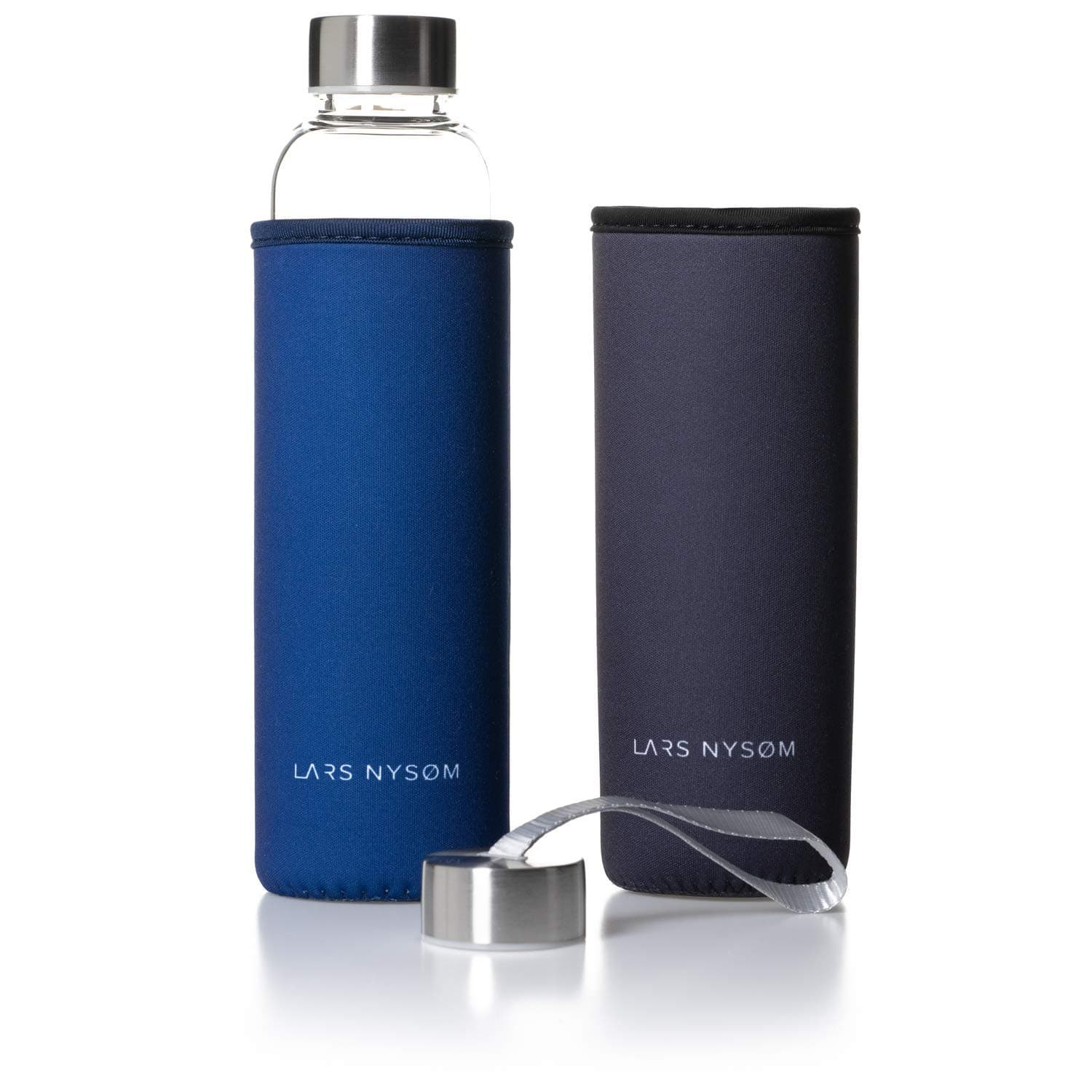 LARS NYSØM Glass Bottle I 550ml Leak-proof Glass Bottle incl. 2 Lids and 2 Protective Covers I BPA-free and Environmentally Friendly Water Bottle Made of Borosilicate Glass I Beverage Bottle 320g