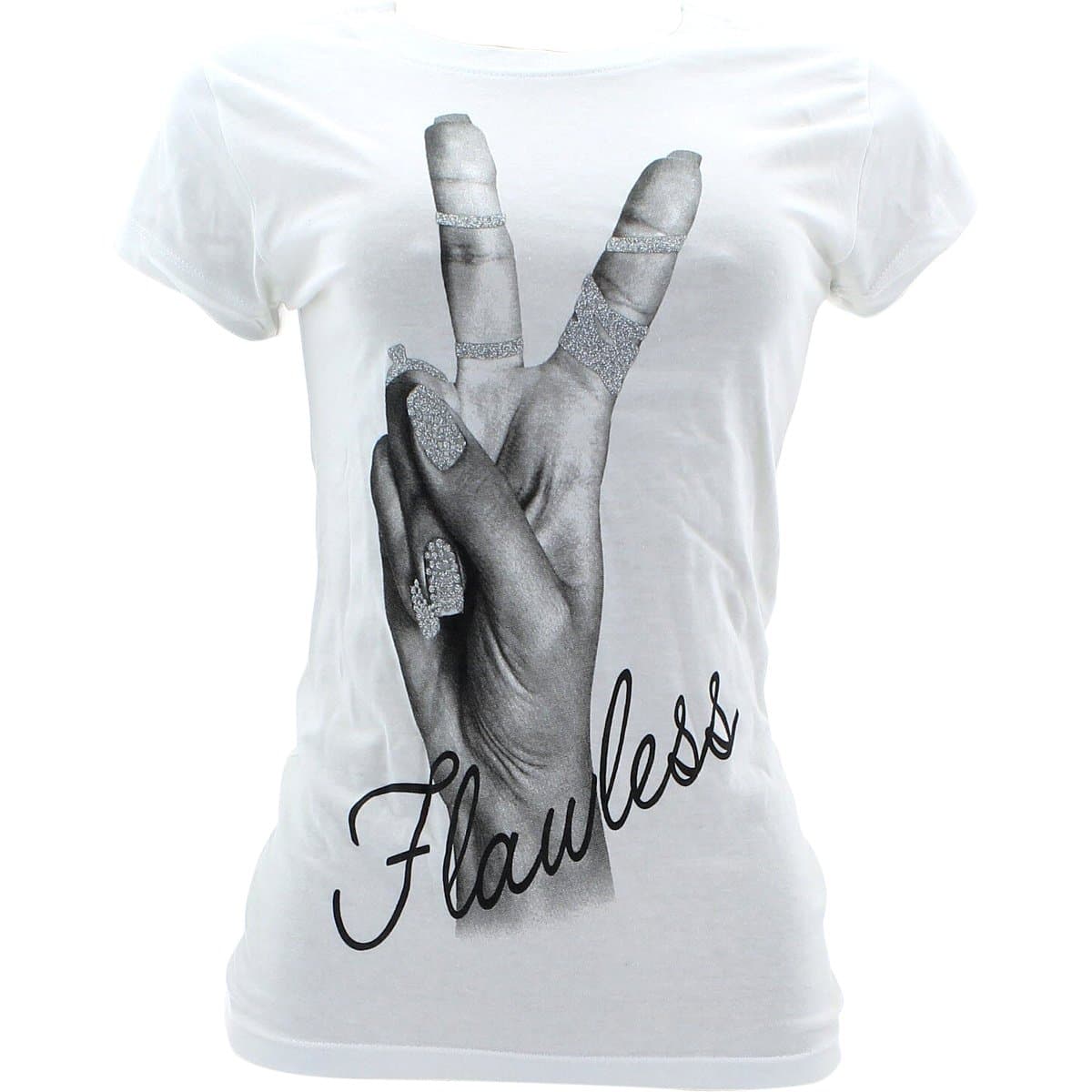 Miss Popular - Women's Flawless Peace Sign T-Shirts - White/Black - Large