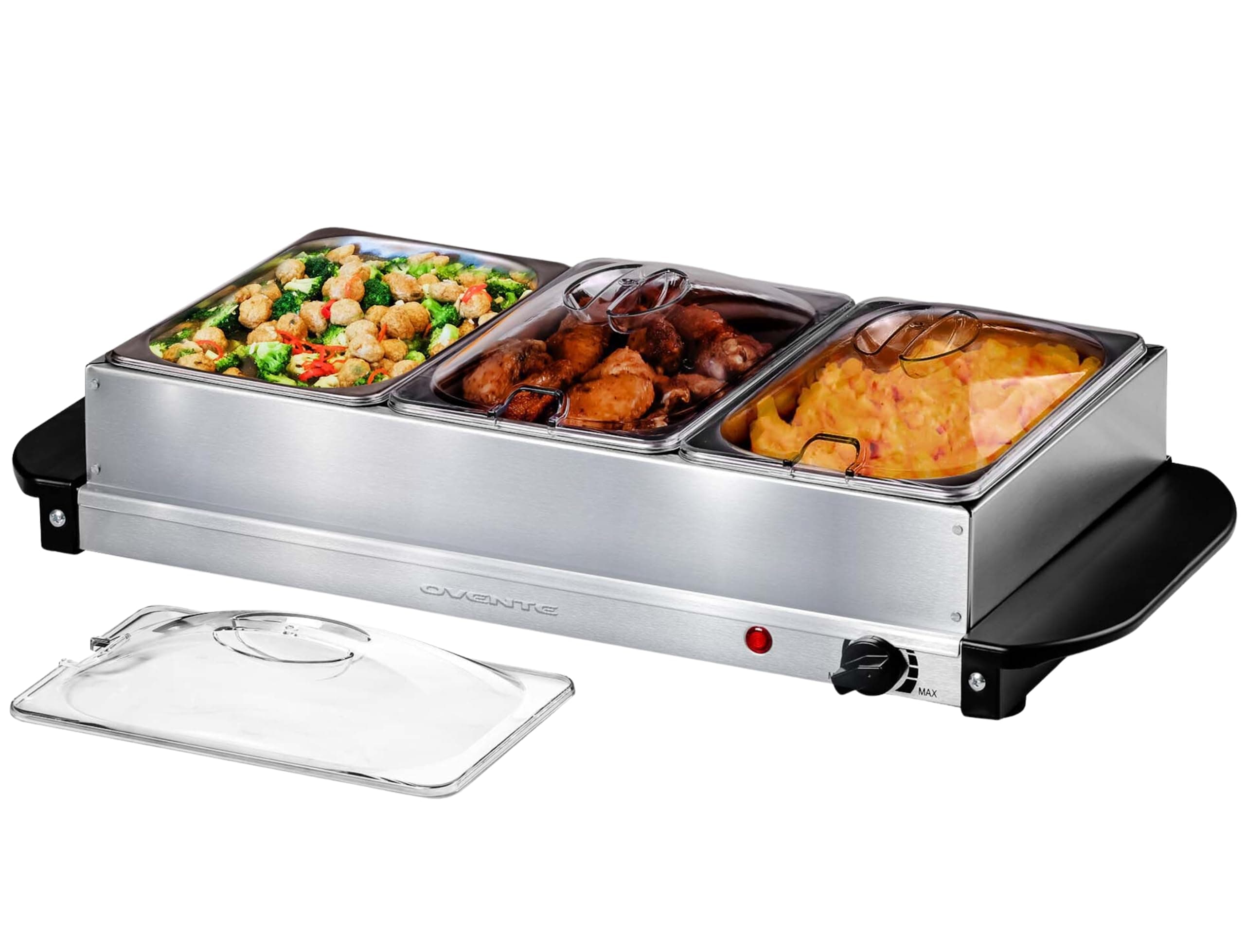 OVENTE Electric Buffet Server and Food Warmer, Three 1.5 Quart Chafing Dish Set with Stainless Steel Warming Tray Perfect for Holidays and Dinners, Silver FW173S