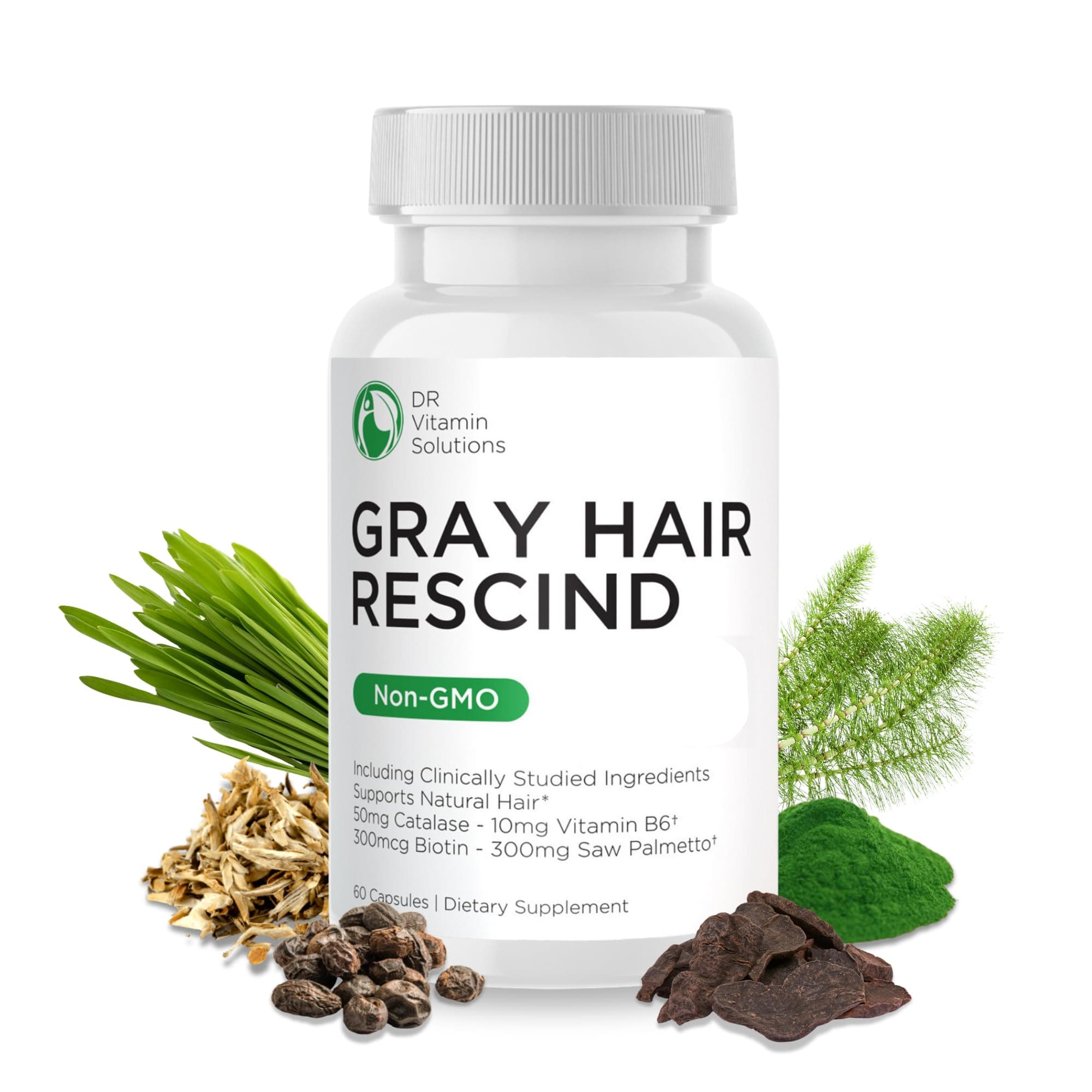 Gray Hair Rescind with Catalase - Antiaging Hair, Skin and Nails Vitamins, Pantothenic Acid, Folic Acid 400mcg, Biotin 300mcg, Saw Palmetto for Men and Women