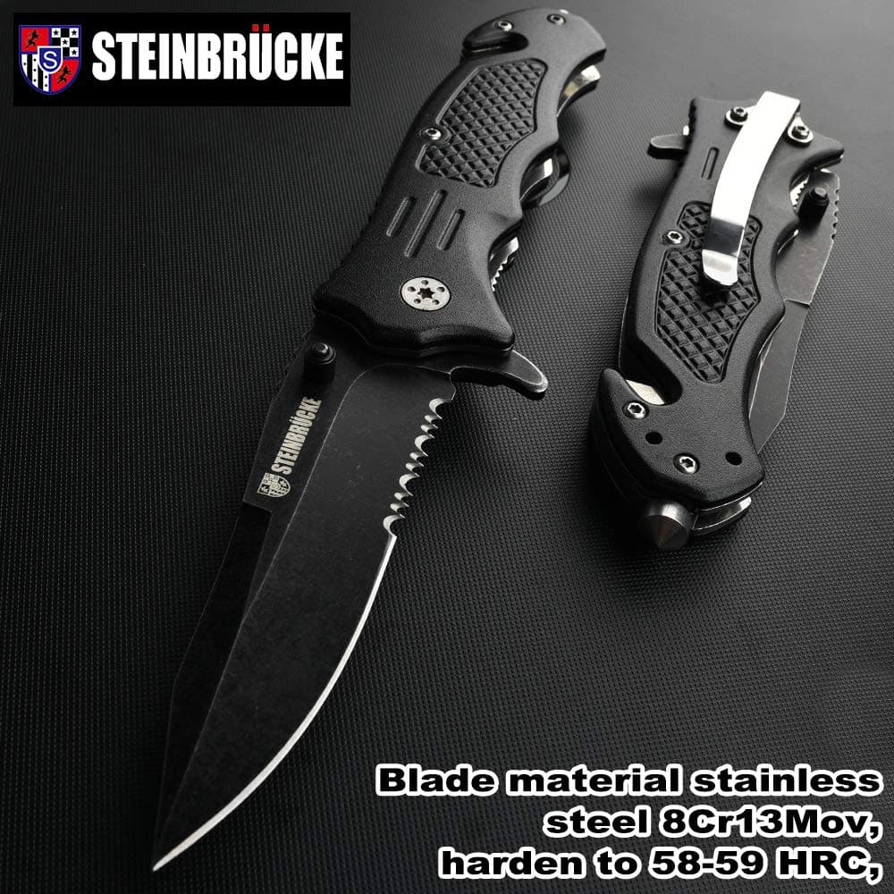 STEINBRUCKE Tactical Knife Opening Knife - Pocket Knife Tactical Knives - 8-1/8" Folding Knife 3-1/2" Edge - German 8Cr13Mov Blade - Survival Knife for Outdoor Rescue,Ideal Gift for Me