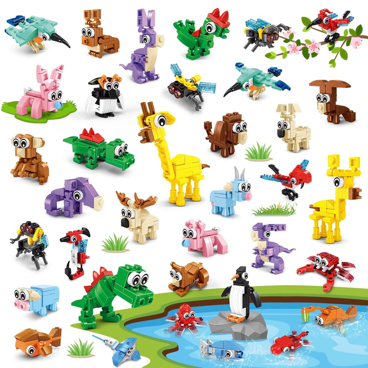 30 Packs Animal Party Favors for Kids, 810 PCS Mini Animal Building Block Toy Set for Goodie Bag Fillers Classroom Prizes Easter Birthday Children's Day for Boys Girls Student Ages 6+